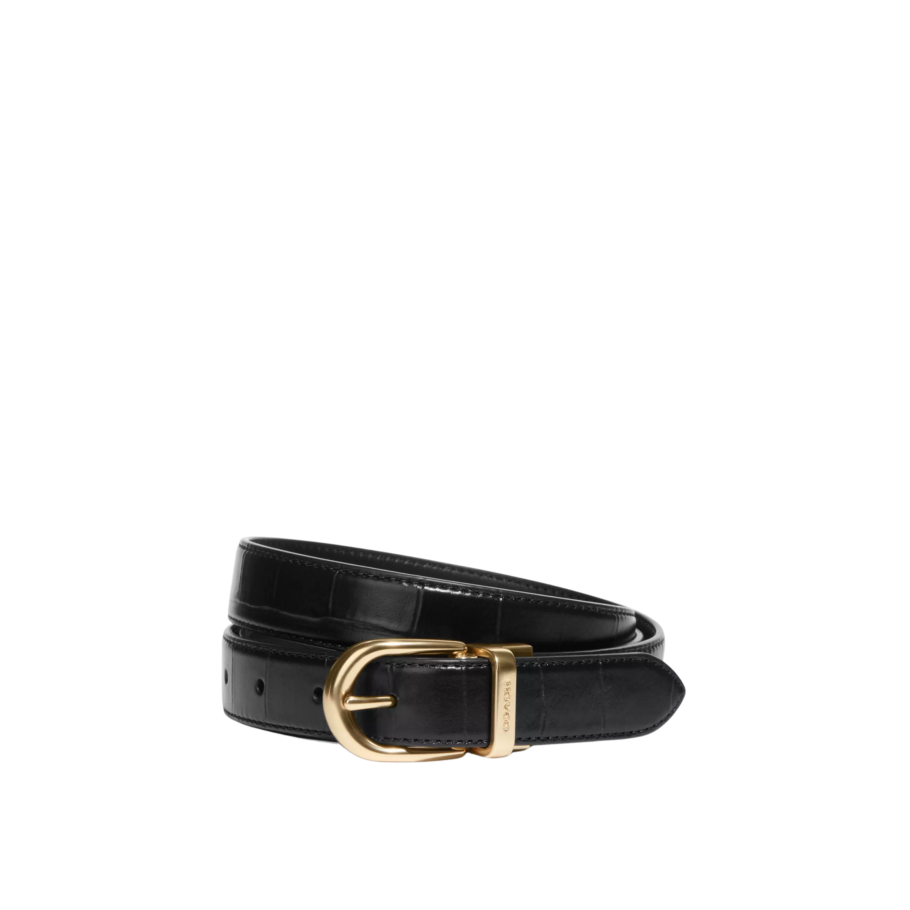 Coach Women Harness Buckle Cut To Size Reversible Belt 25 Mm - Crocodile Gold Black
