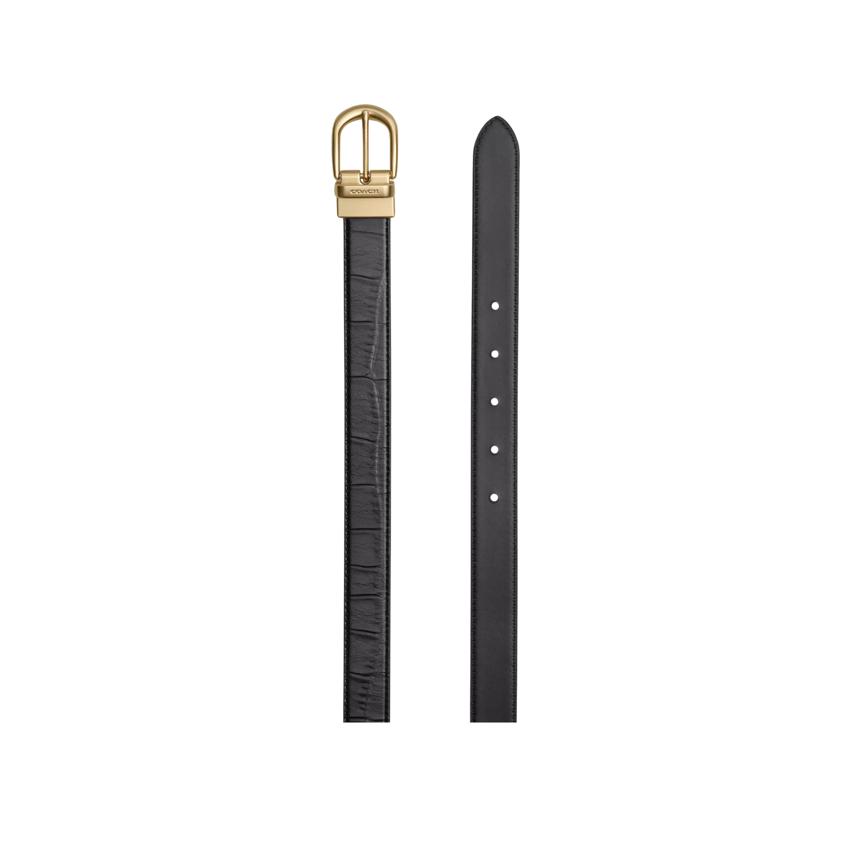 Coach Women Harness Buckle Cut To Size Reversible Belt 25 Mm - Crocodile Gold Black