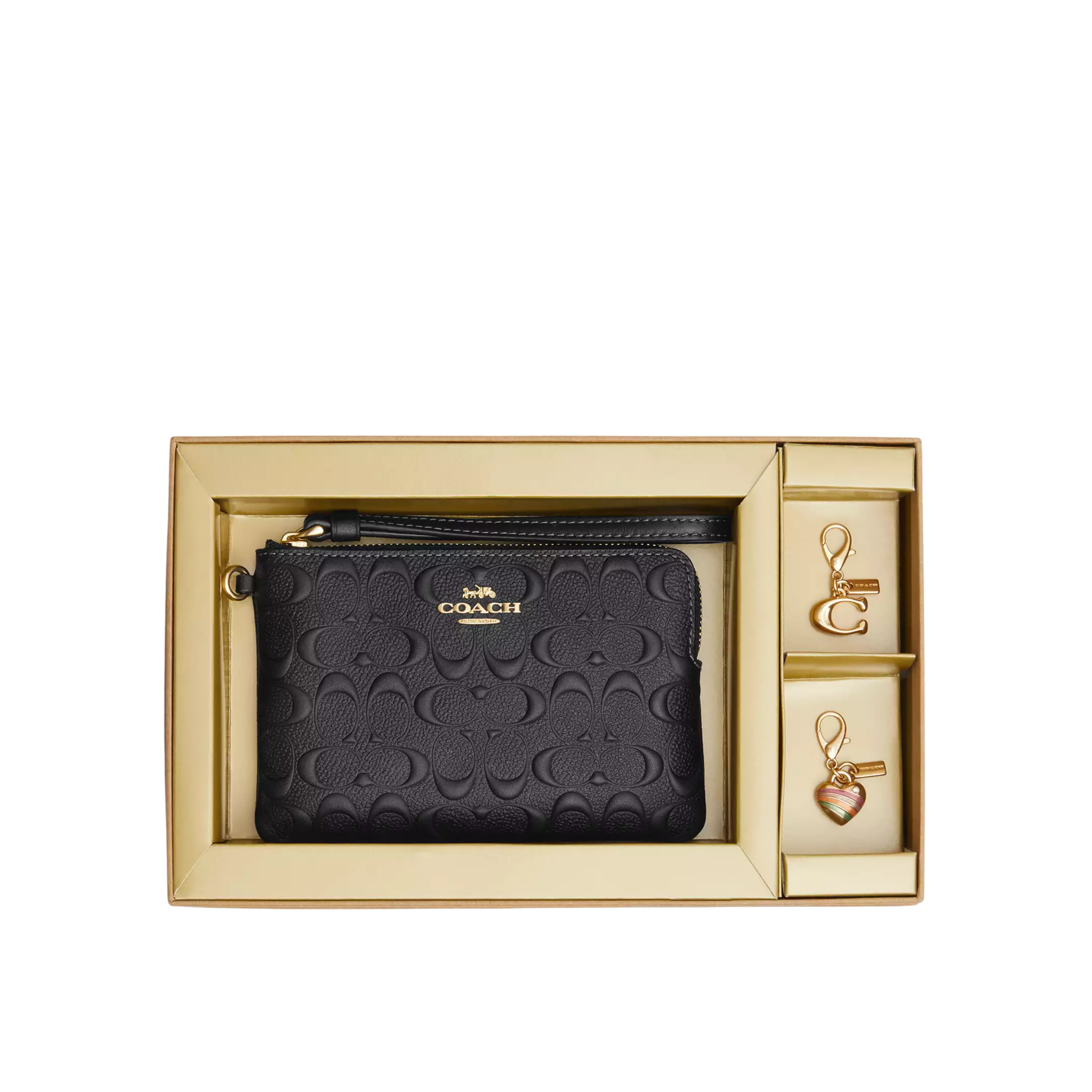 Coach Women Boxed Corner Zip Wristlet - Gold Black