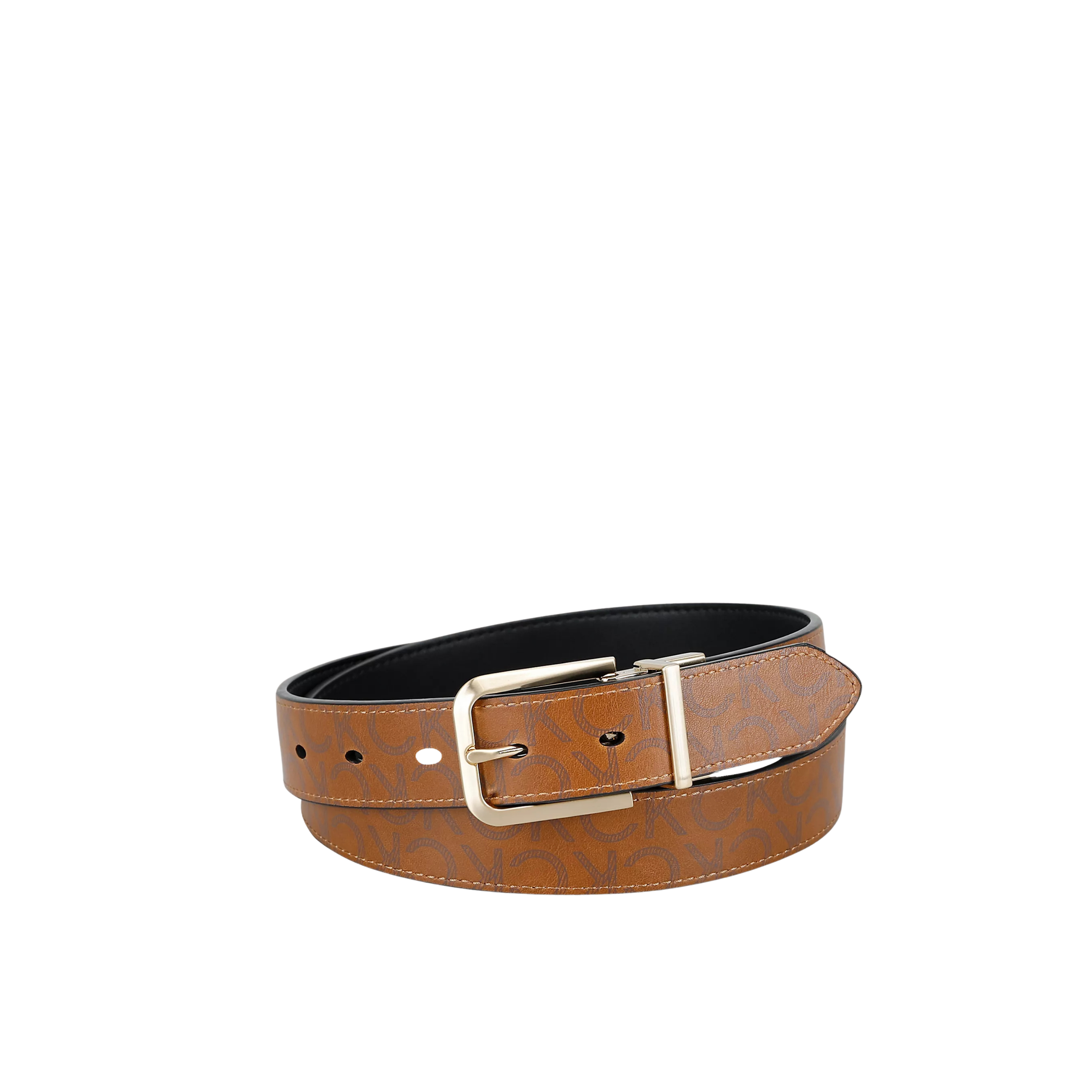 Calvin Klein Women Reversible Monogram Logo Belt - Black Logo