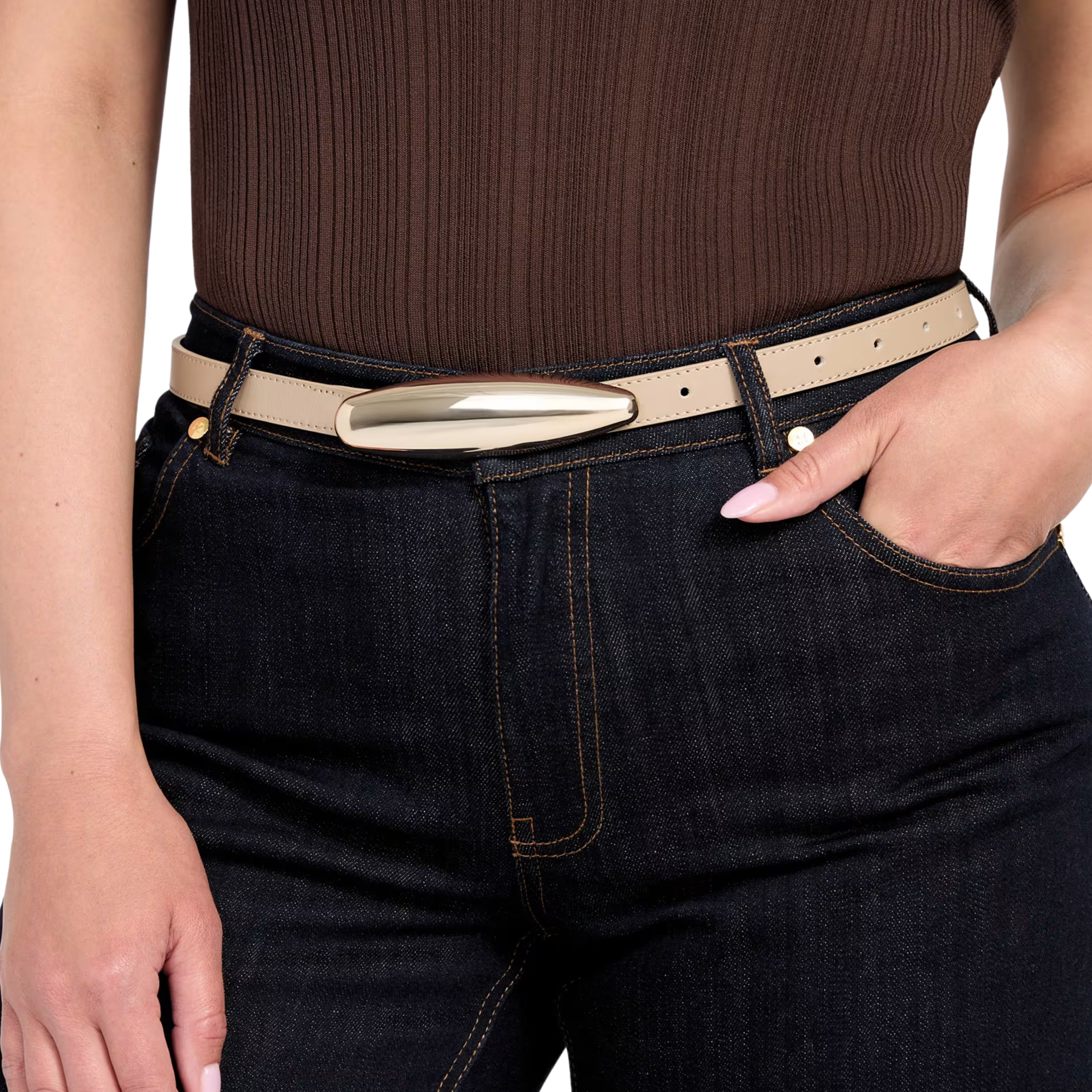Guess Women Metallic Buckle Leather Belt - Tan