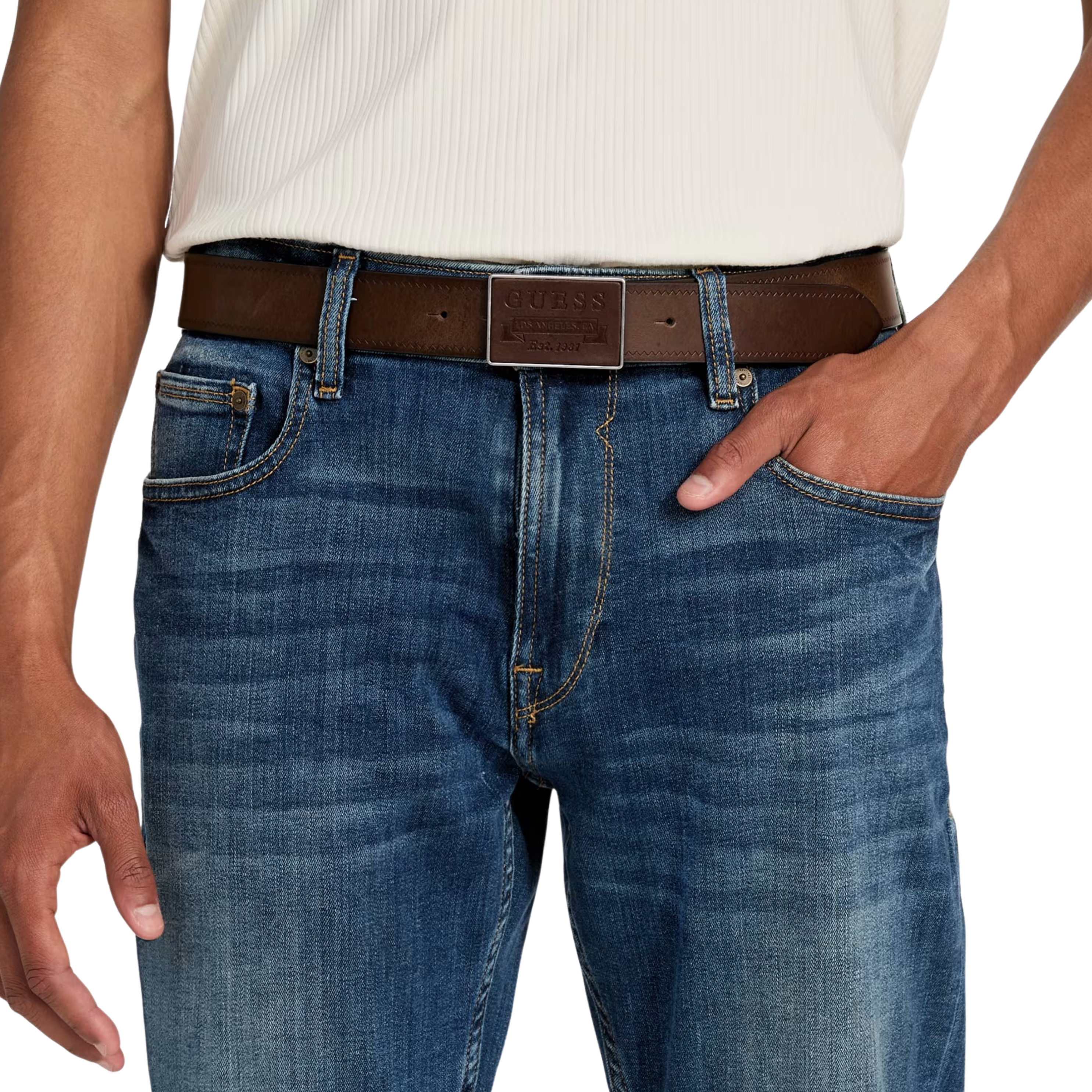 Guess Men Placket Belt - Rich Earth