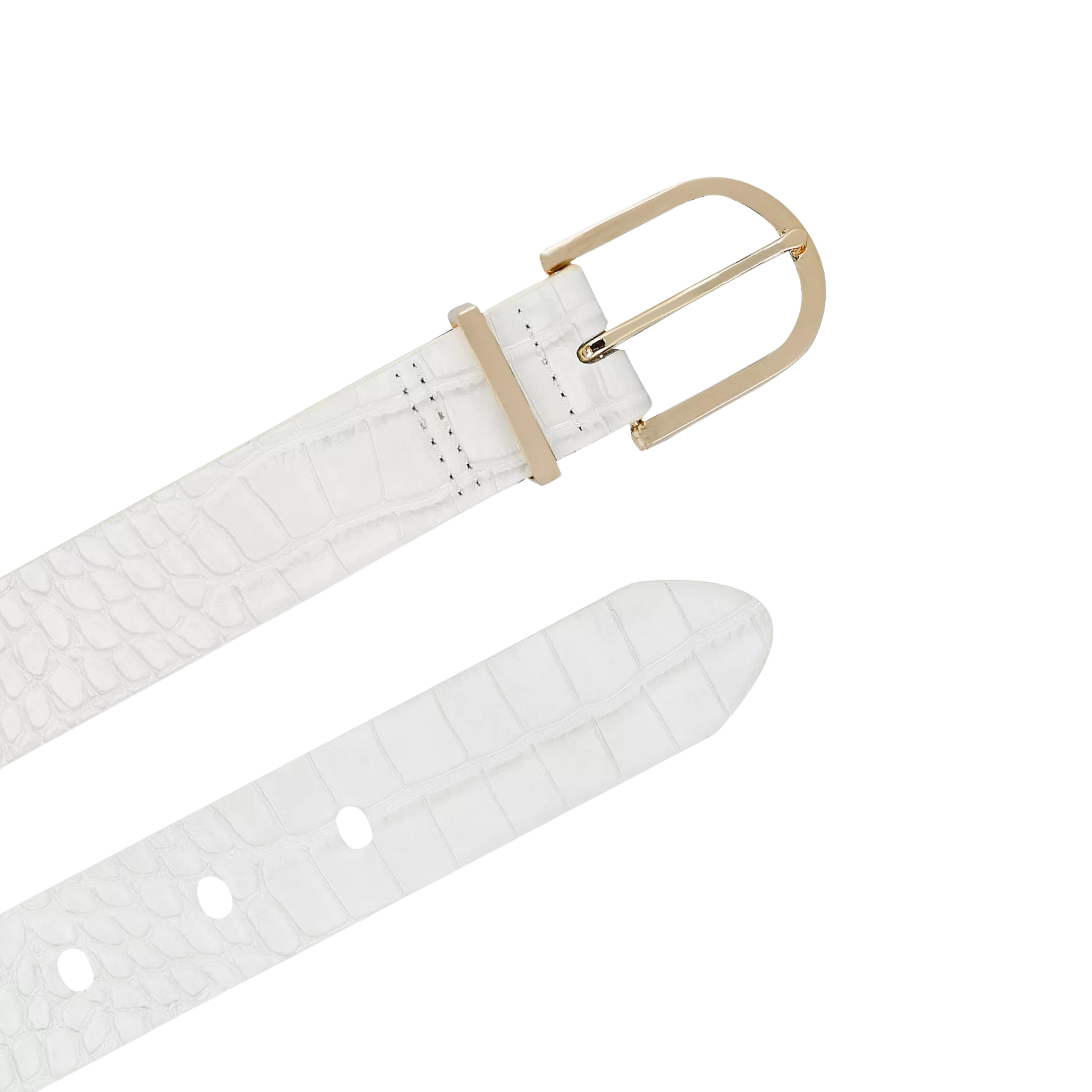 Calvin Klein Women Textured Round Buckle Belt - Bone Croc