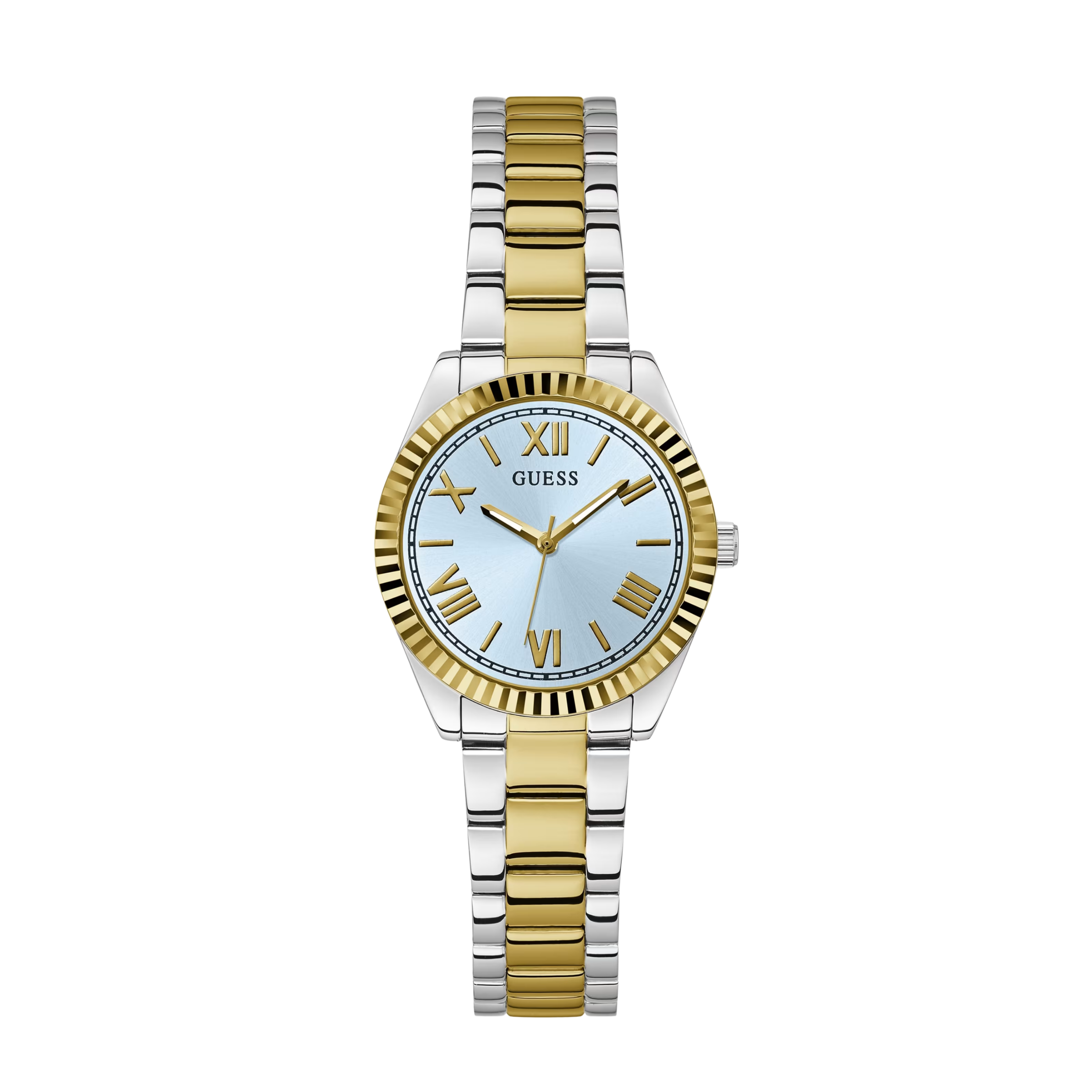 Guess Women Two Tone And Light Blue Analog Watch GW0687L4 - Silver Gold