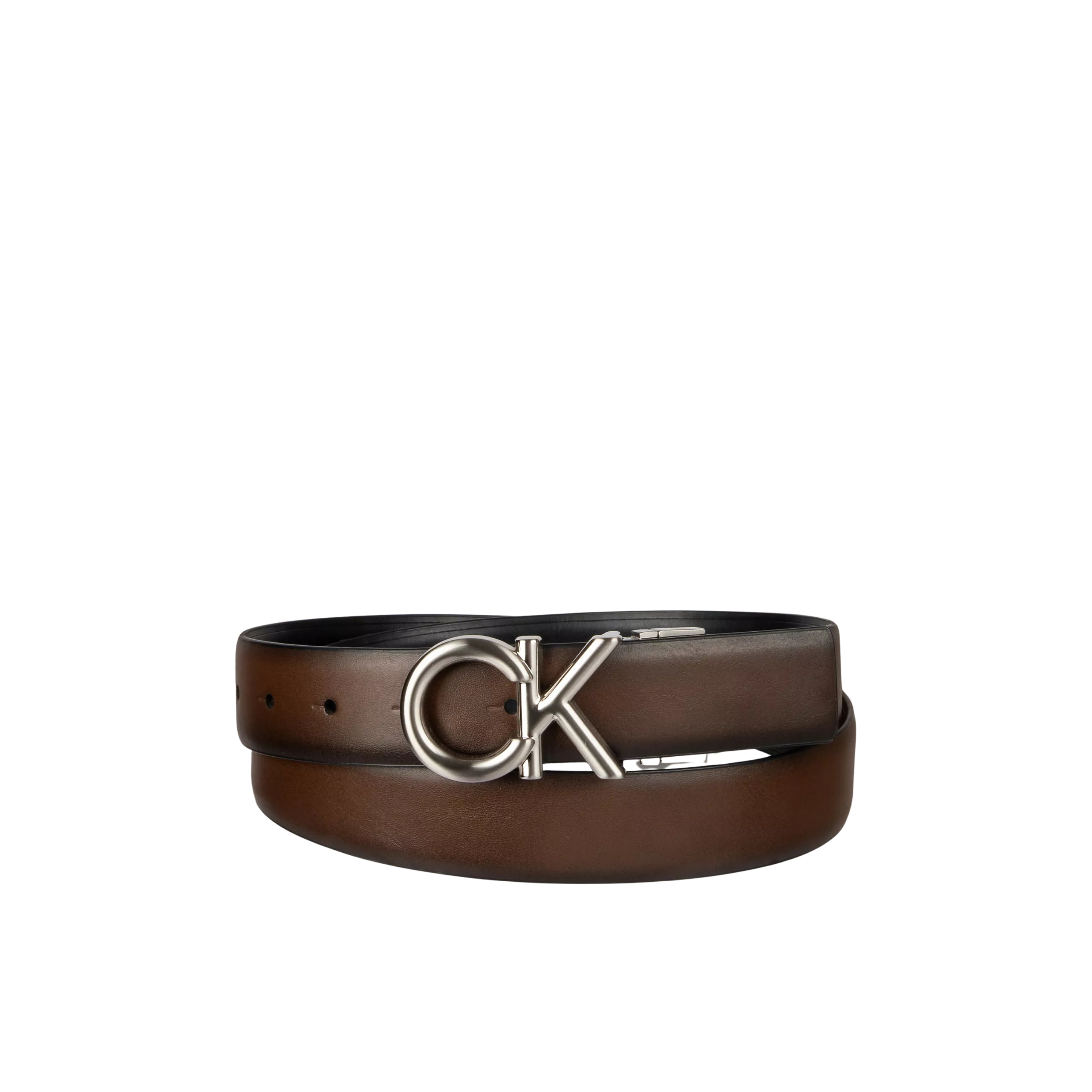 Calvin Klein Men CK Logo Plaque Reversible Dress Belt - Black