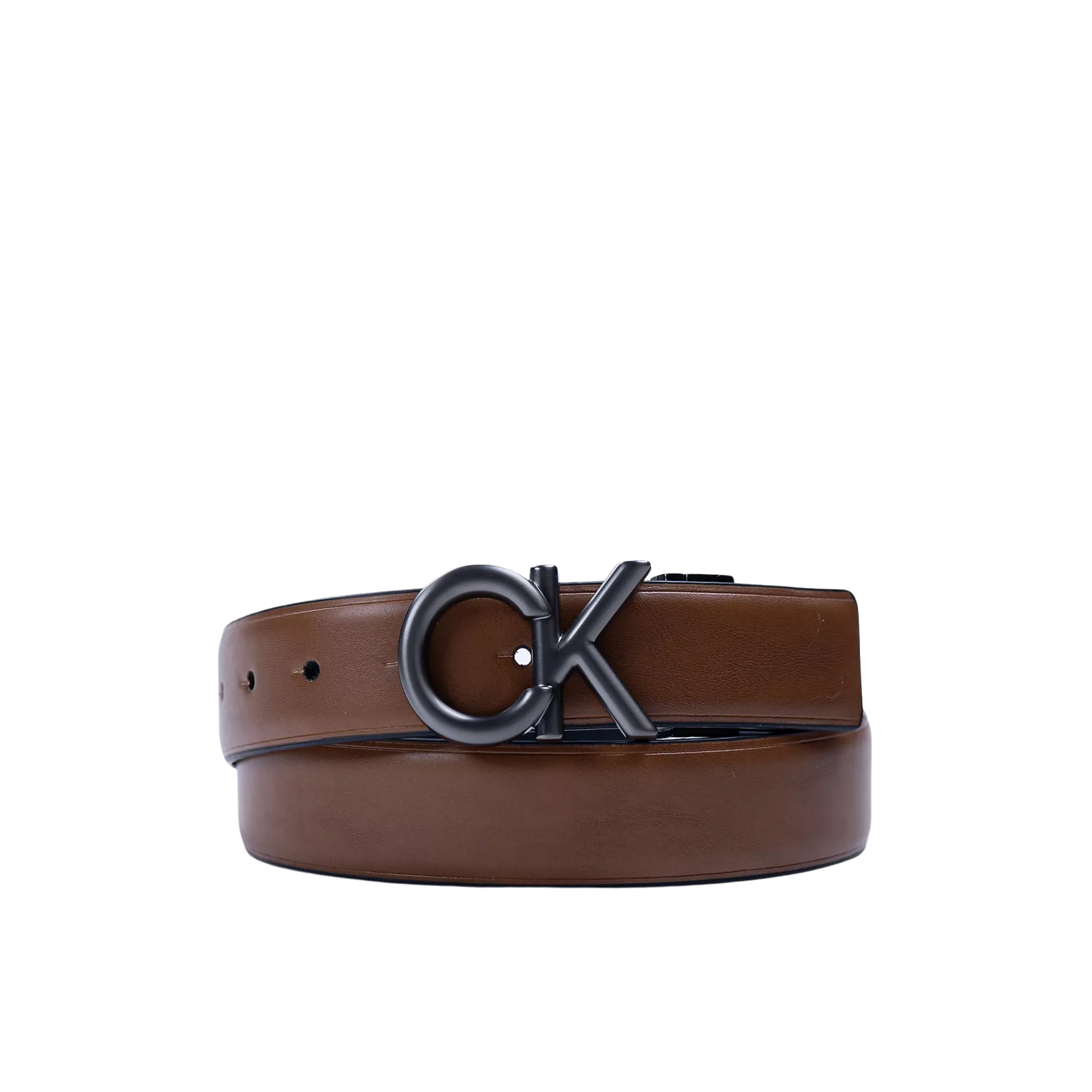 Calvin Klein Men CK Logo Plaque Reversible Dress Belt - Tan Black