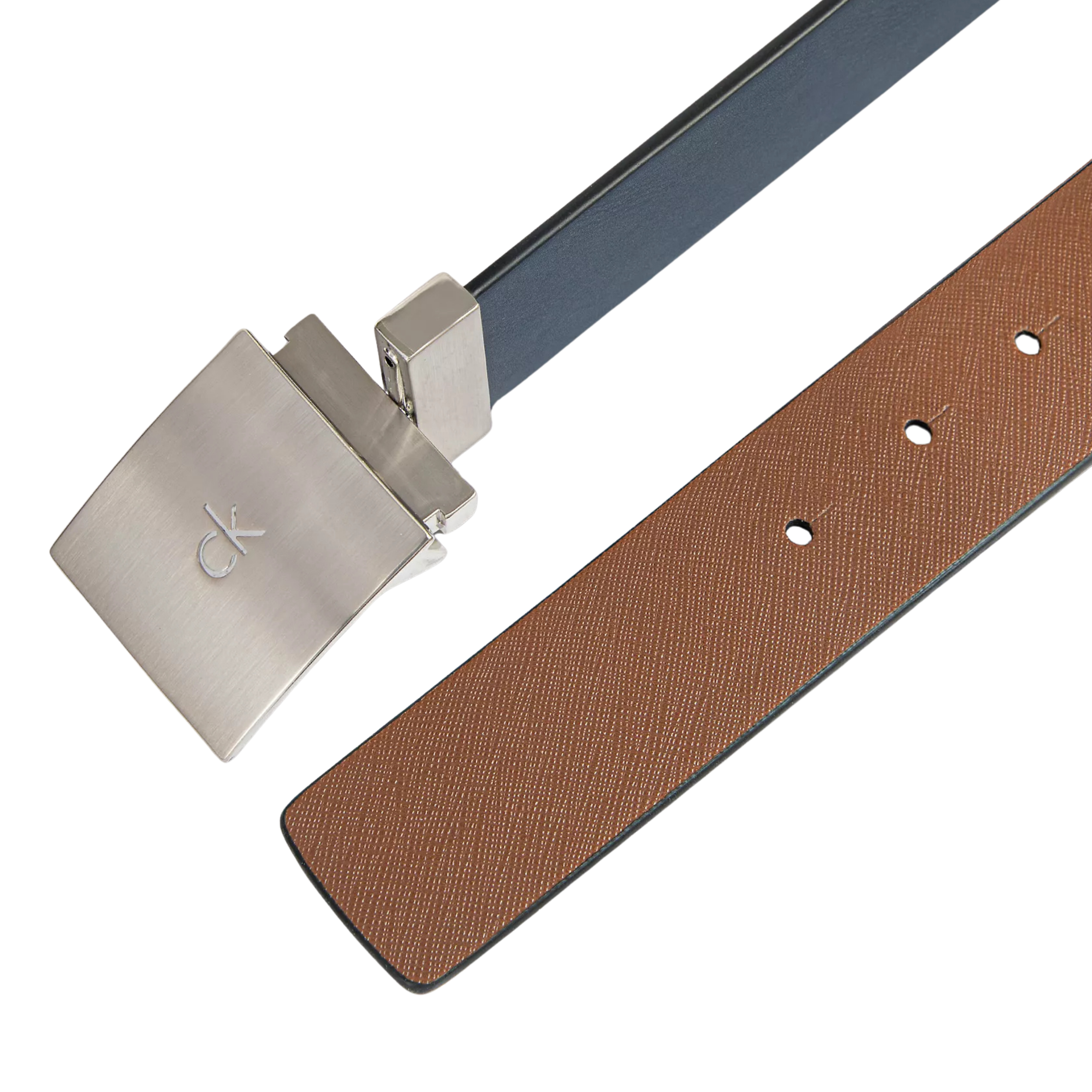 Calvin Klein Men Reversible Square Logo Plaque Belt - Ombre Blue Teak