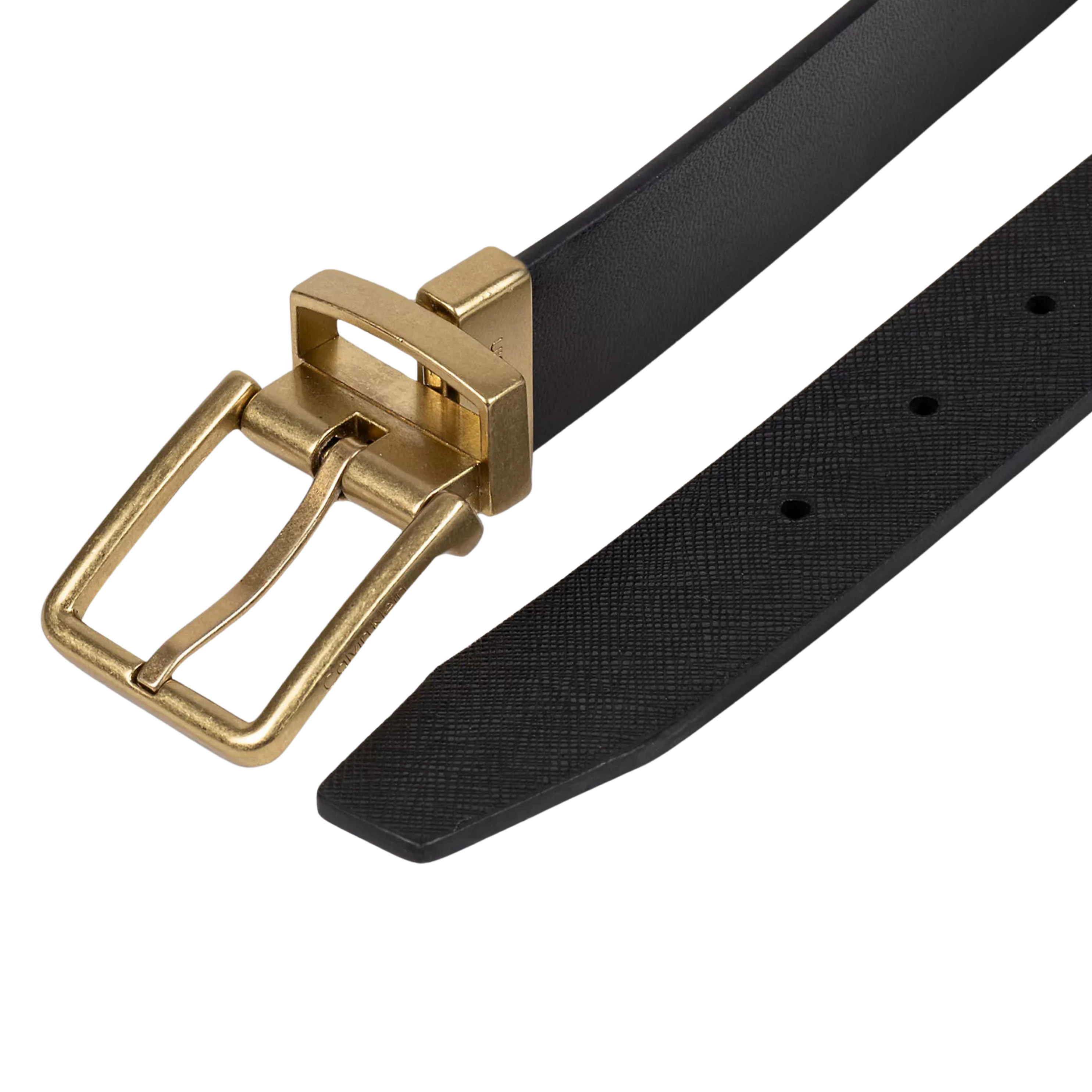 Calvin Klein Men Saffiano Leather Reversible Belt - Black Black Saffiano