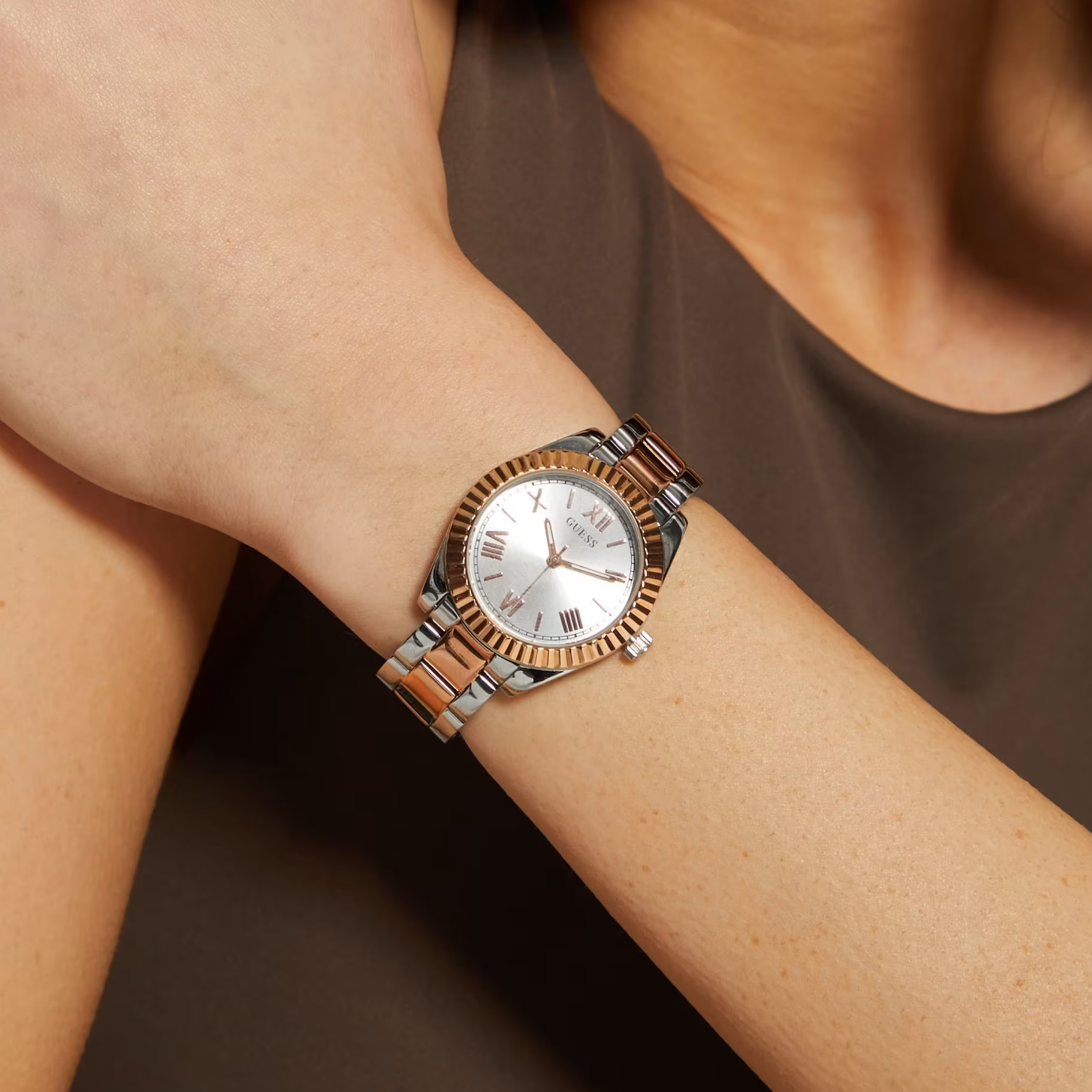 Guess Women Two Tone And Light Blue Analog Watch GW0687L4 - Silver Gold