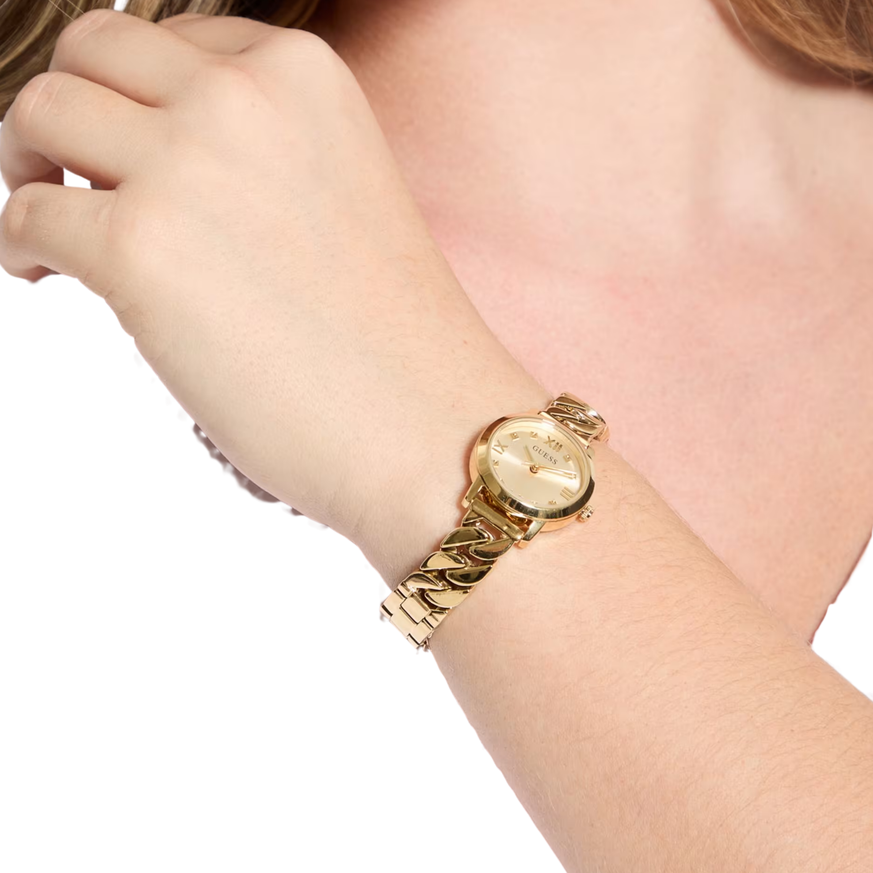 Guess Women Gold Tone Mixed Chain Analog Watch GW0867L2 - Gold