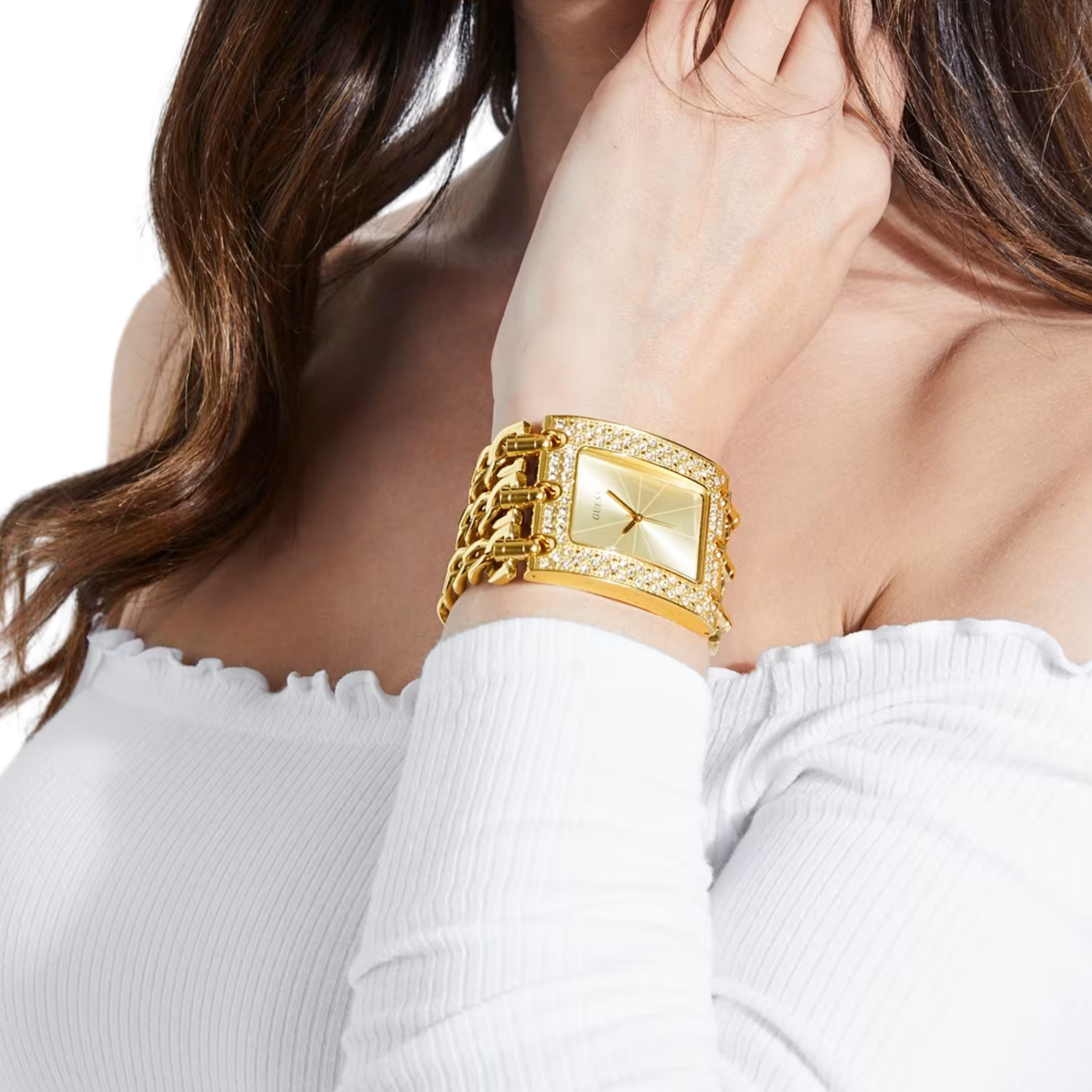Guess Women Gold Tone Chainlink Analog Watch U1275L2 - Gold