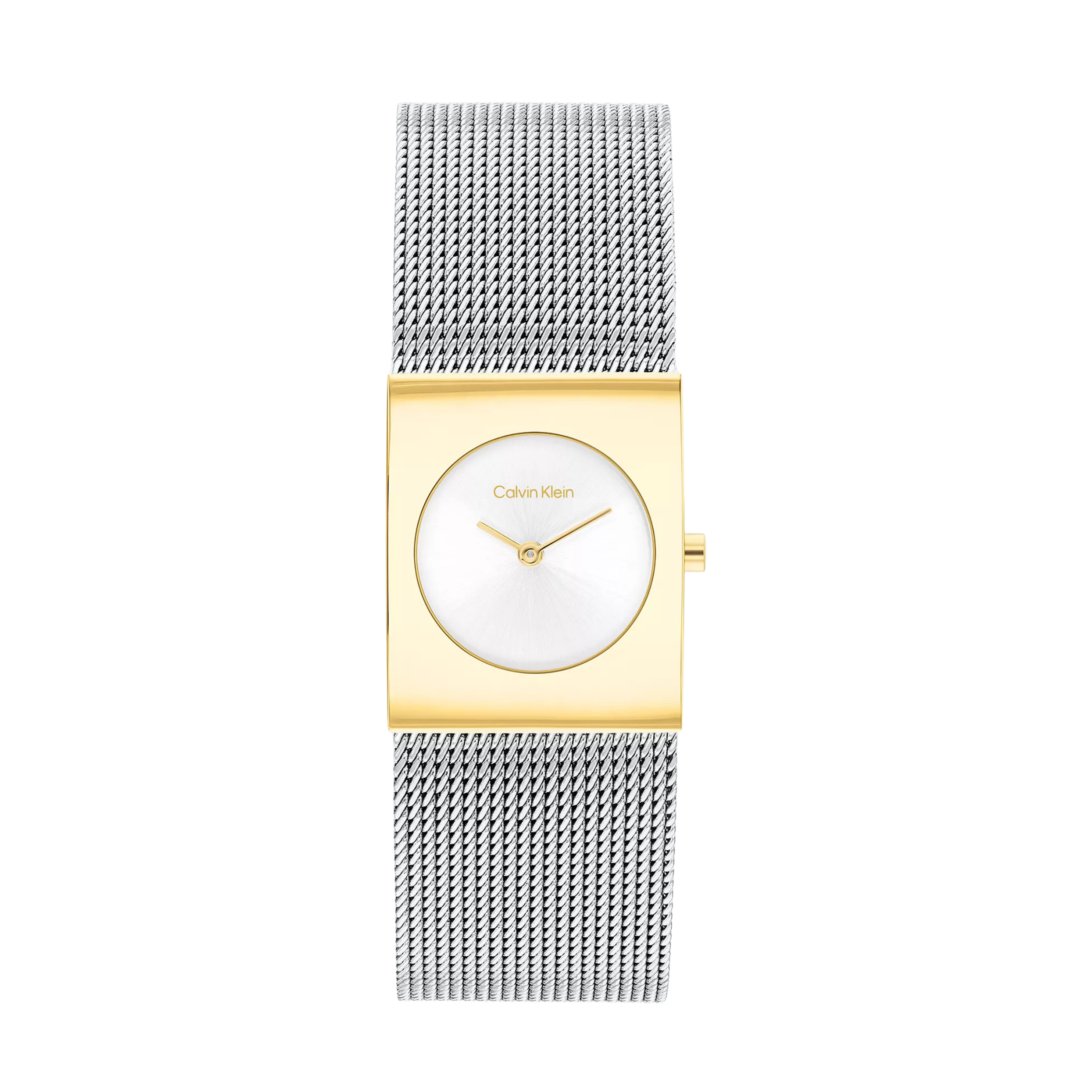 Calvin Klein Women Geometric Dial Mesh Bracelet Watch - Silver Gold
