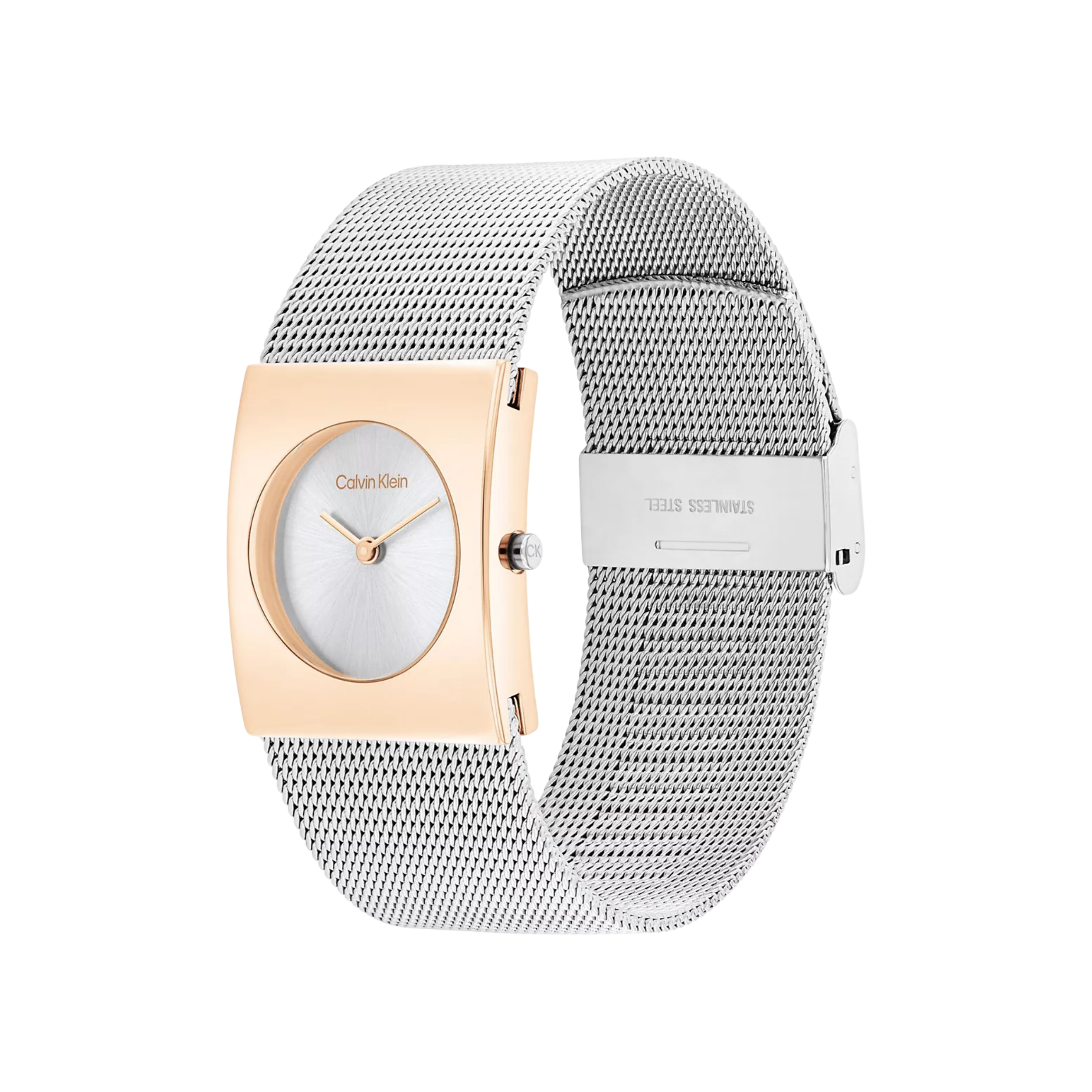 Calvin Klein Women Geometric Dial Mesh Bracelet Watch - Silver Rose Gold