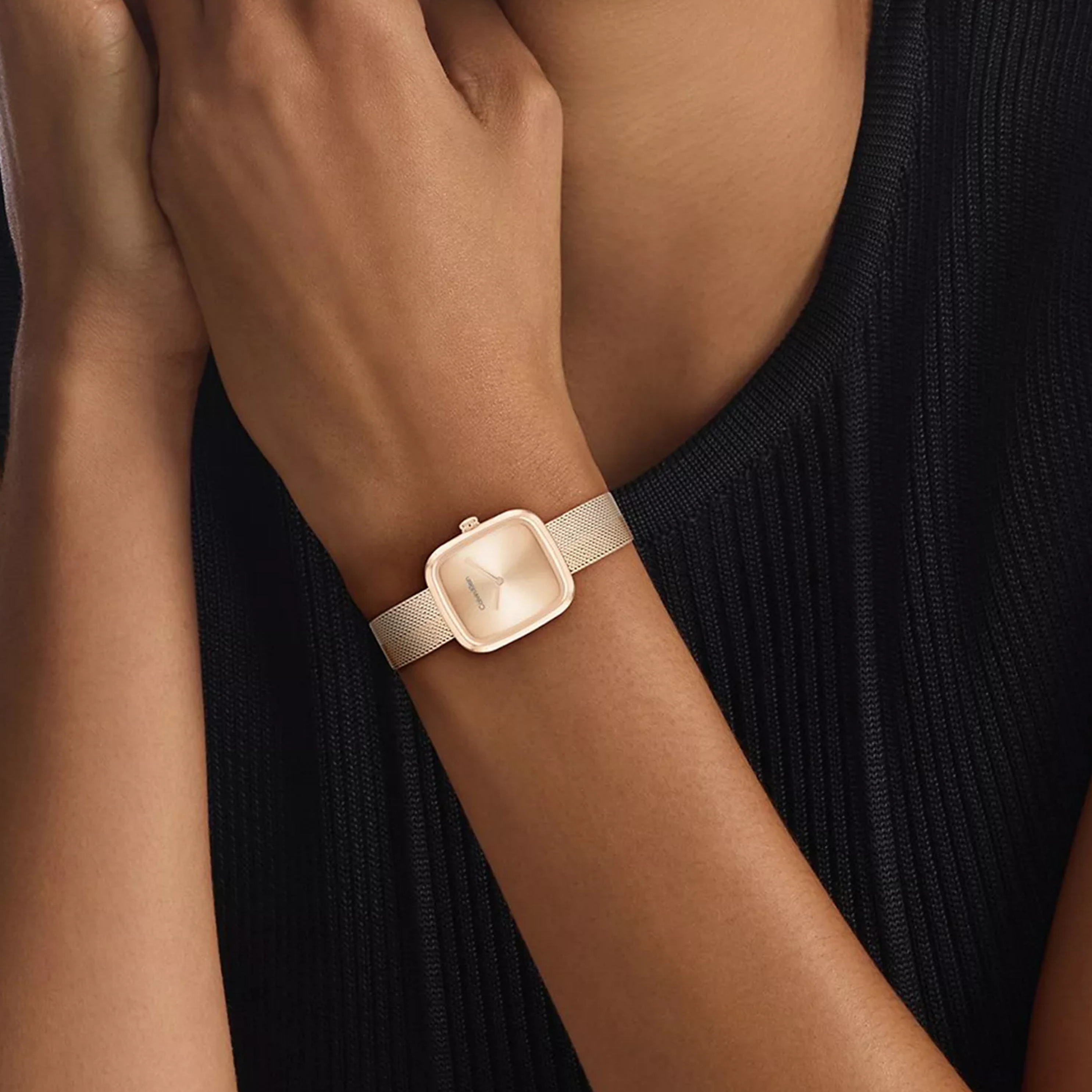 Calvin Klein Women Curved Mesh Watch - Champagne Gold