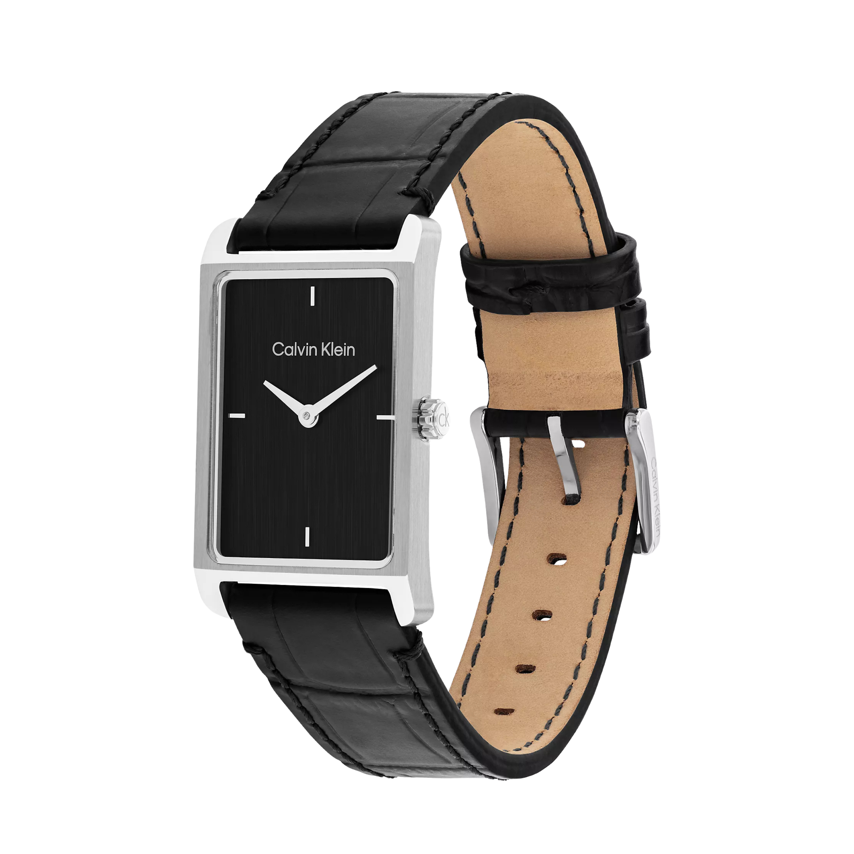 Calvin Klein Men Rectangle Dial Leather Strap Watch 25200528 - Black