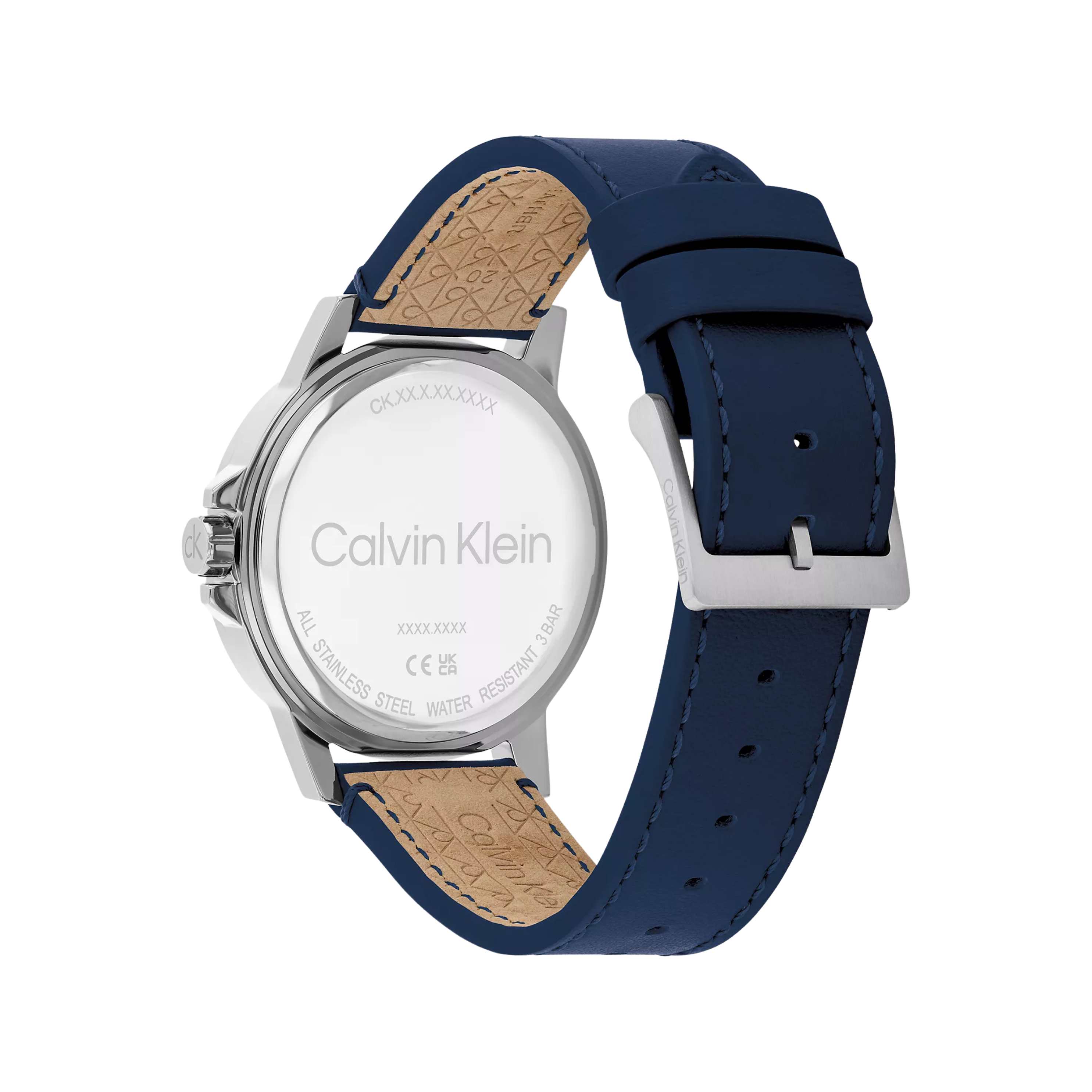 Calvin Klein Men Emblem Dial Leather Strap Watch 25200526 - Blue