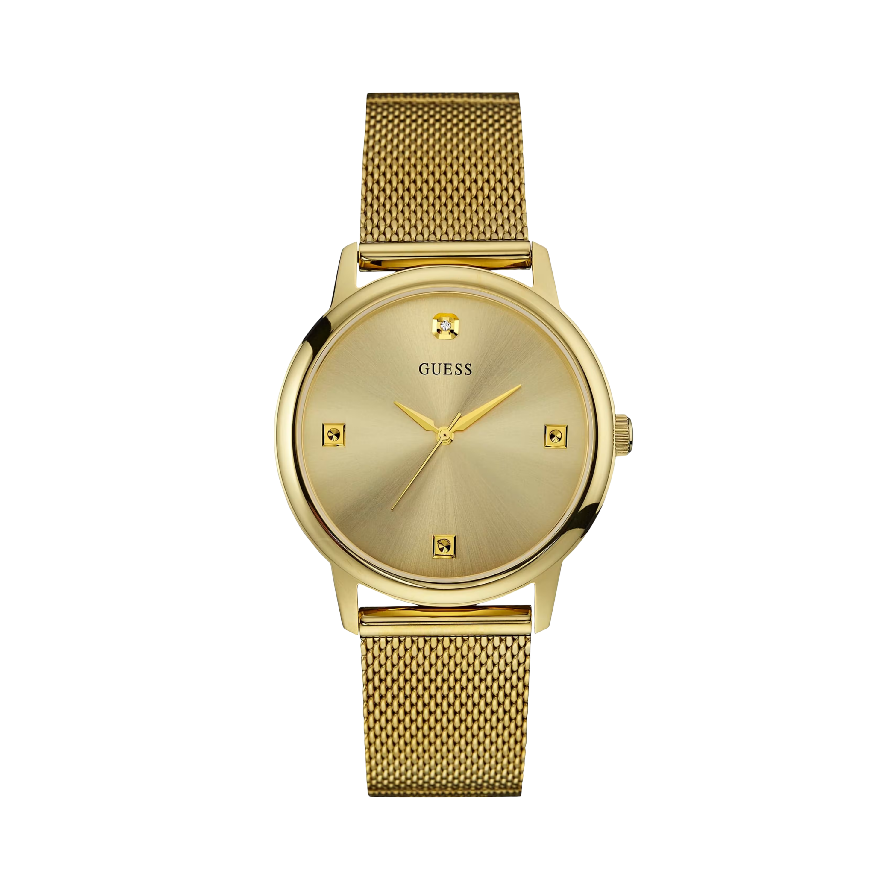 Guess Women Gold Tone Slim Mesh Diamond Watch - Gold