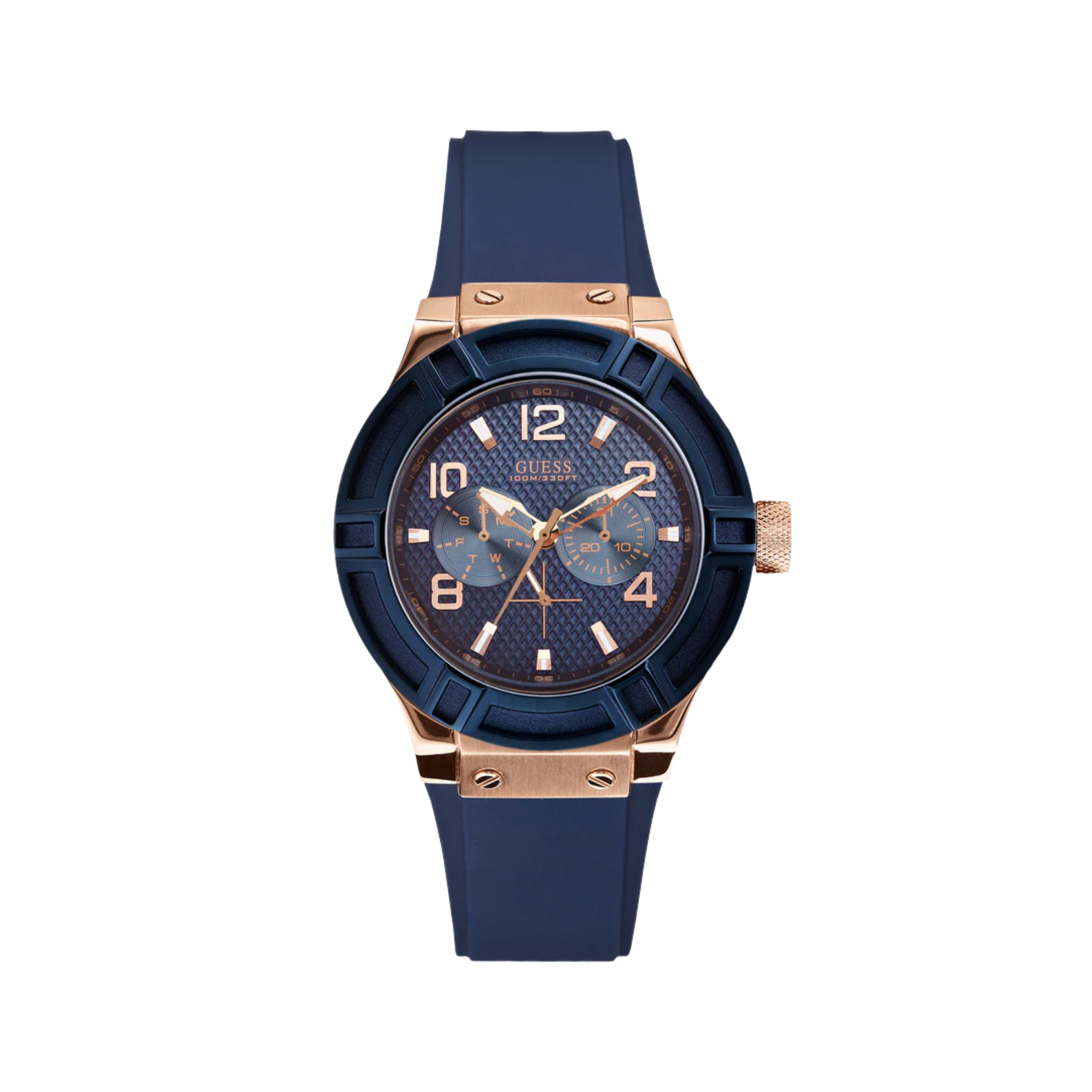 Guess Women Blue Rose Gold Tone Blue Multi Function Watch - Rose Gold Blue