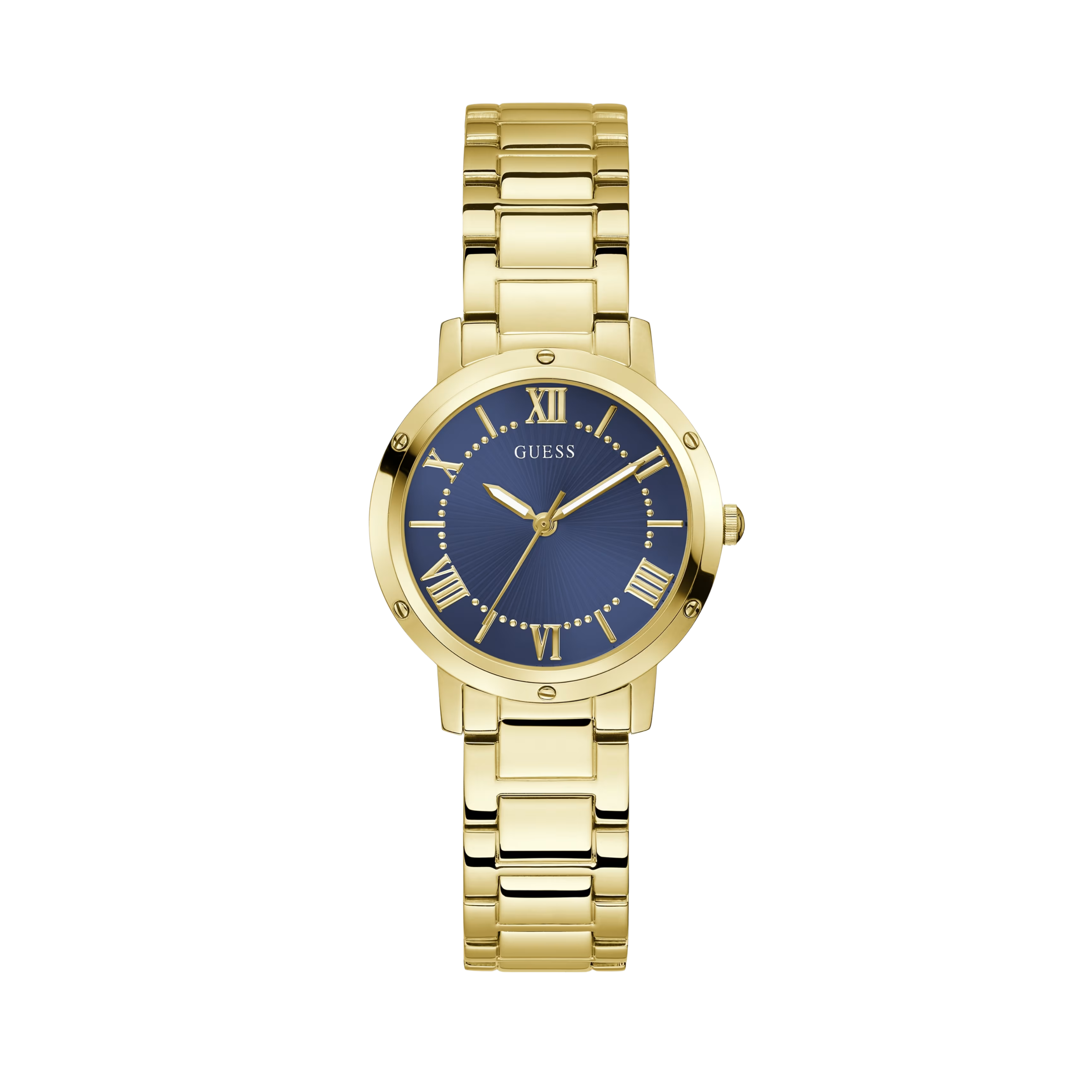 Guess Women Gold Tone and Navy Round Analog Watch - Gold Navy