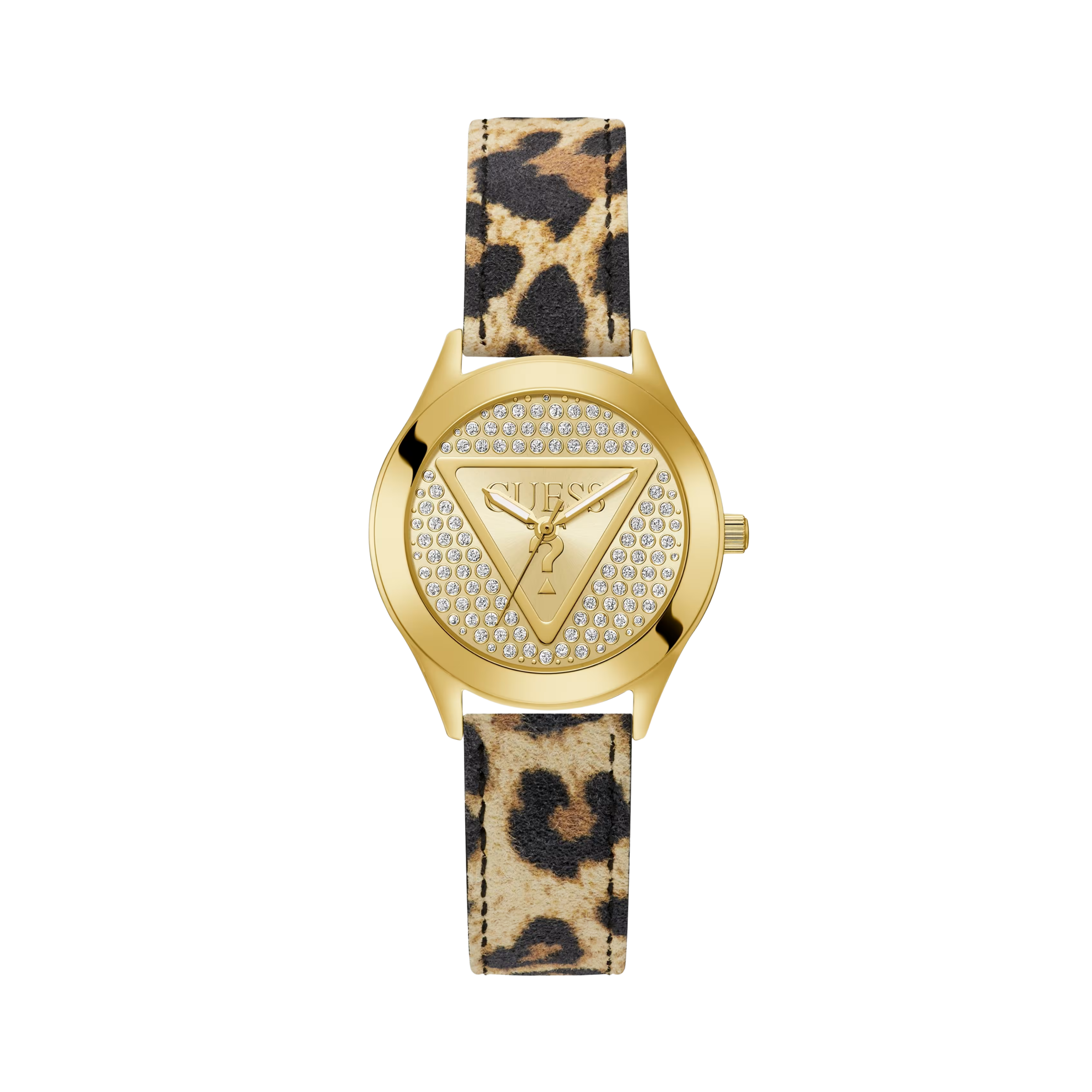 Guess Women Leopard And Gold Tone Analog Logo Watch - Gold