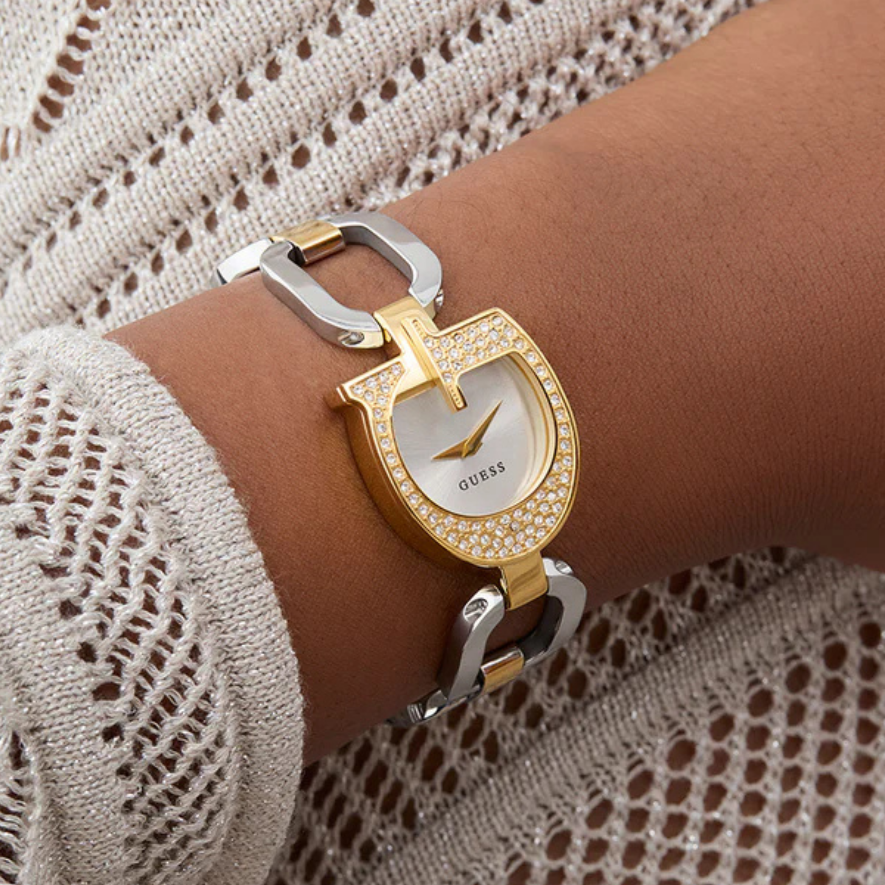 Guess Women Two Tone Gold Tone Analog Watch GW0683L6 - Silver Gold
