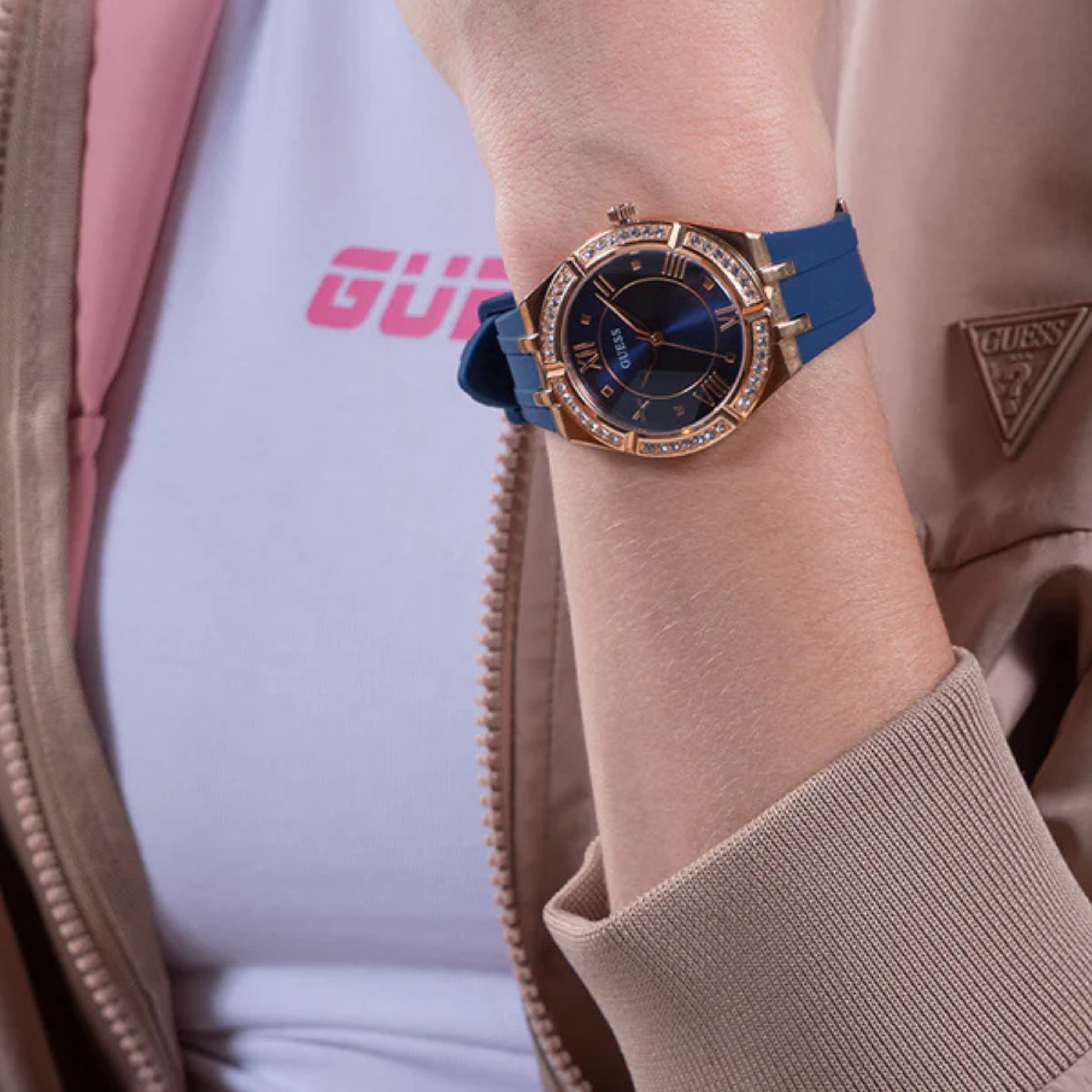 Guess Women Blue Rose Gold Tone Analog Watch GW0034L4 - Blue Rose Gold
