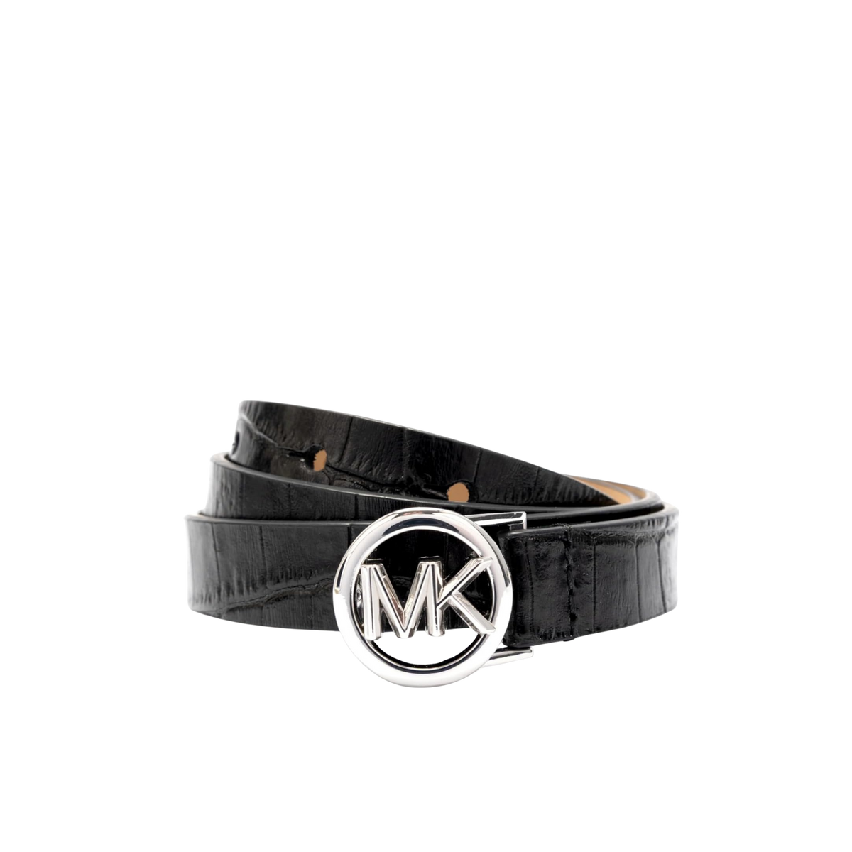 Michael Kors Women 18mm Logo Skinny Belt - Black Silver