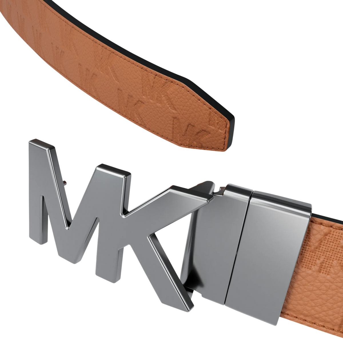 Michael Kors Men Reversible Logo Embossed Leather Buckle Belt - Luggage Black