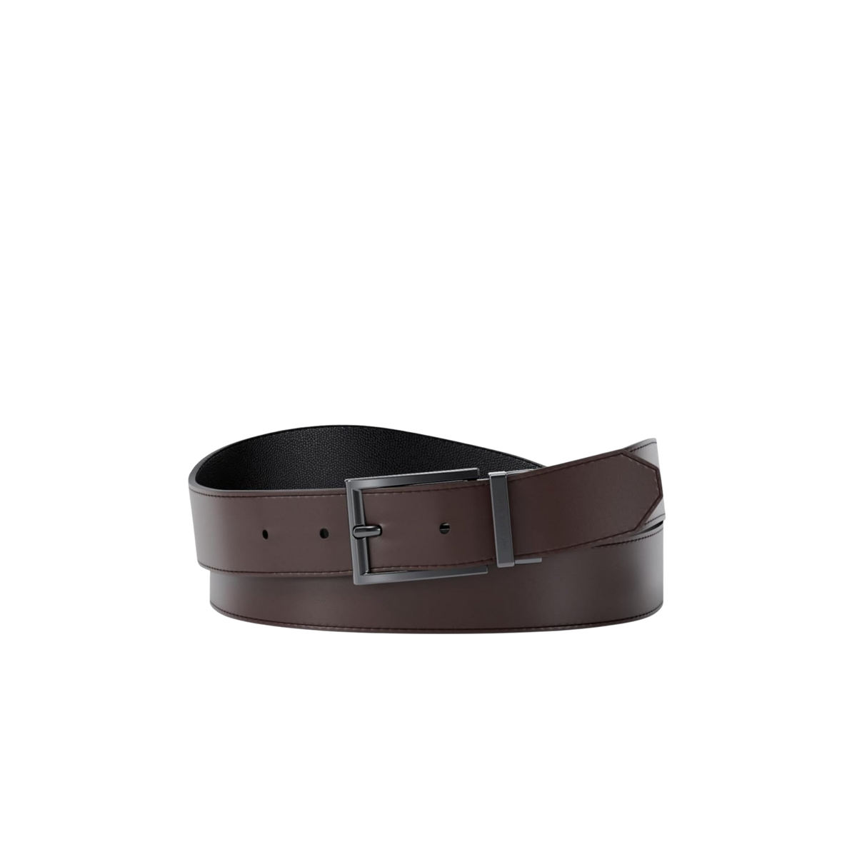 Michael Kors Men Reversible Leather Dress Belt - Dark Gunmetal Hardware Black Caviar Leather