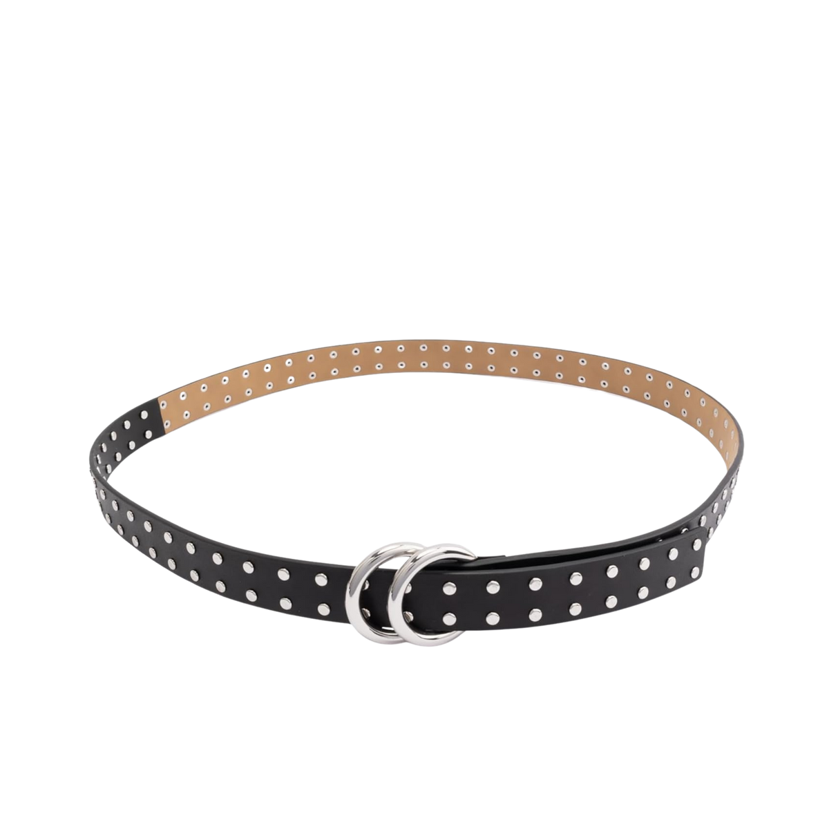 Michael Kors Women 1 Inch Double Ring Leather Belt - Black Silver