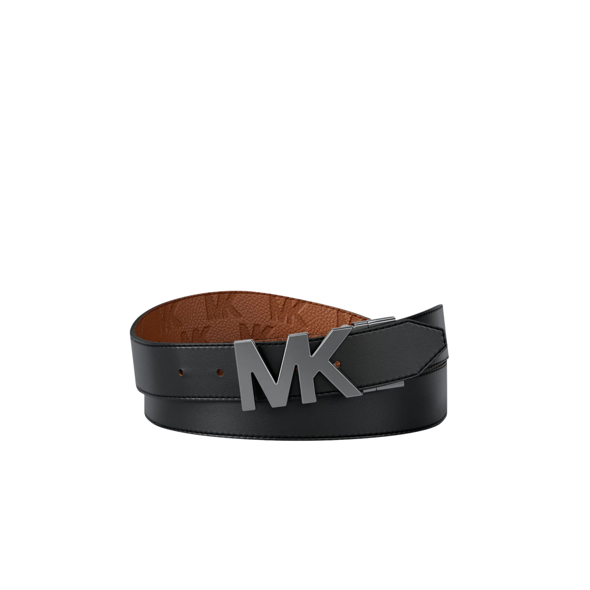 Michael Kors Men Reversible Logo Embossed Leather Buckle Belt - Luggage Black