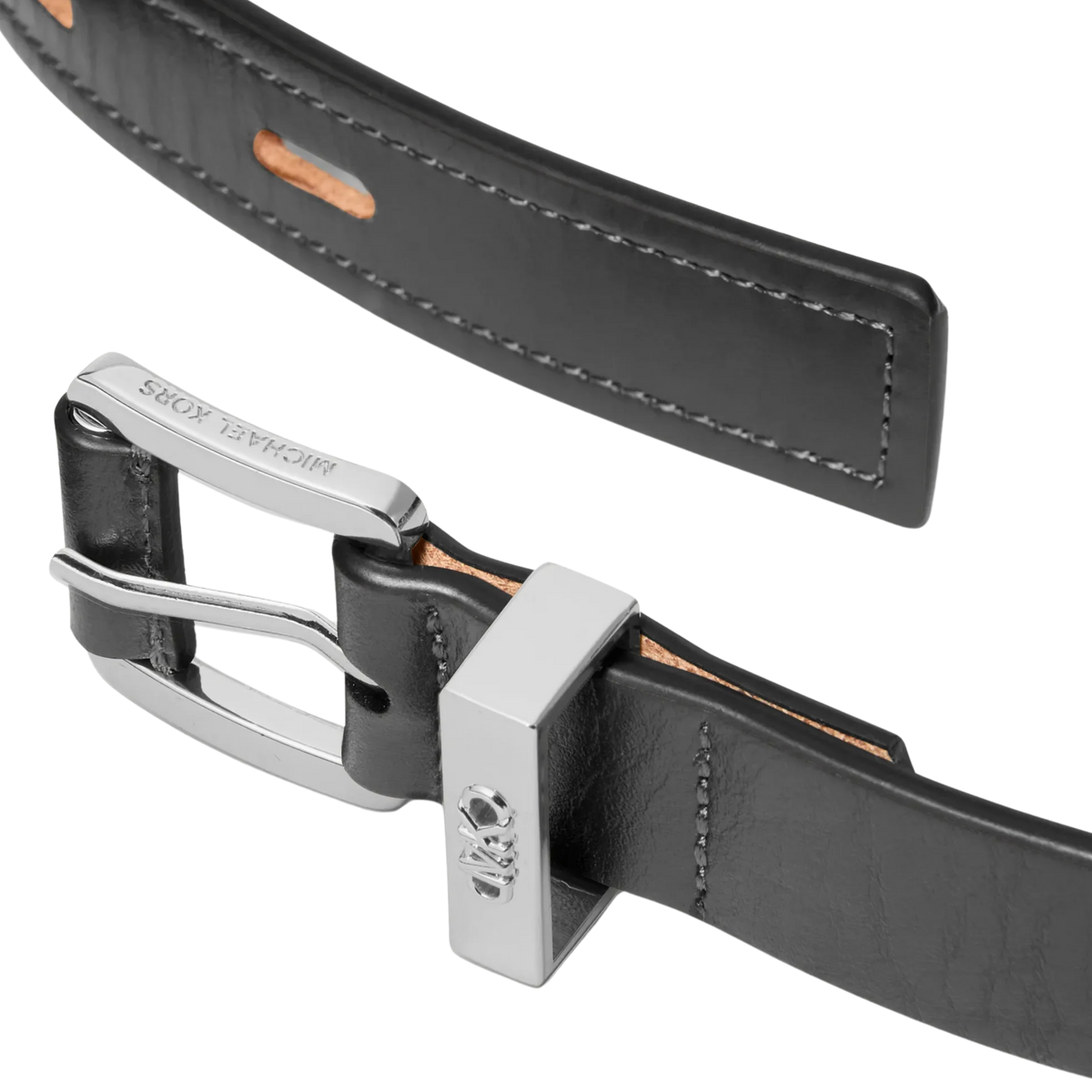 Michael Kors Women Cutout Leather Blend Belt - Black Silver