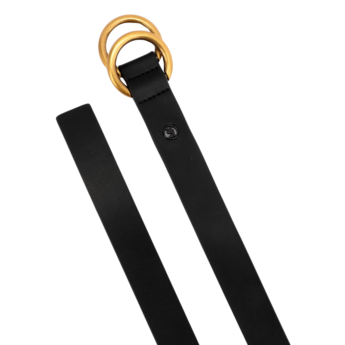 Michael Kors Women 1 Inch Double Ring Leather Belt - Black Antique Gold