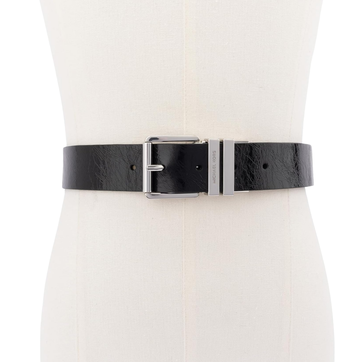 Michael Kors Women 1.5 Inch Leather Reversible Belt - Black Silver