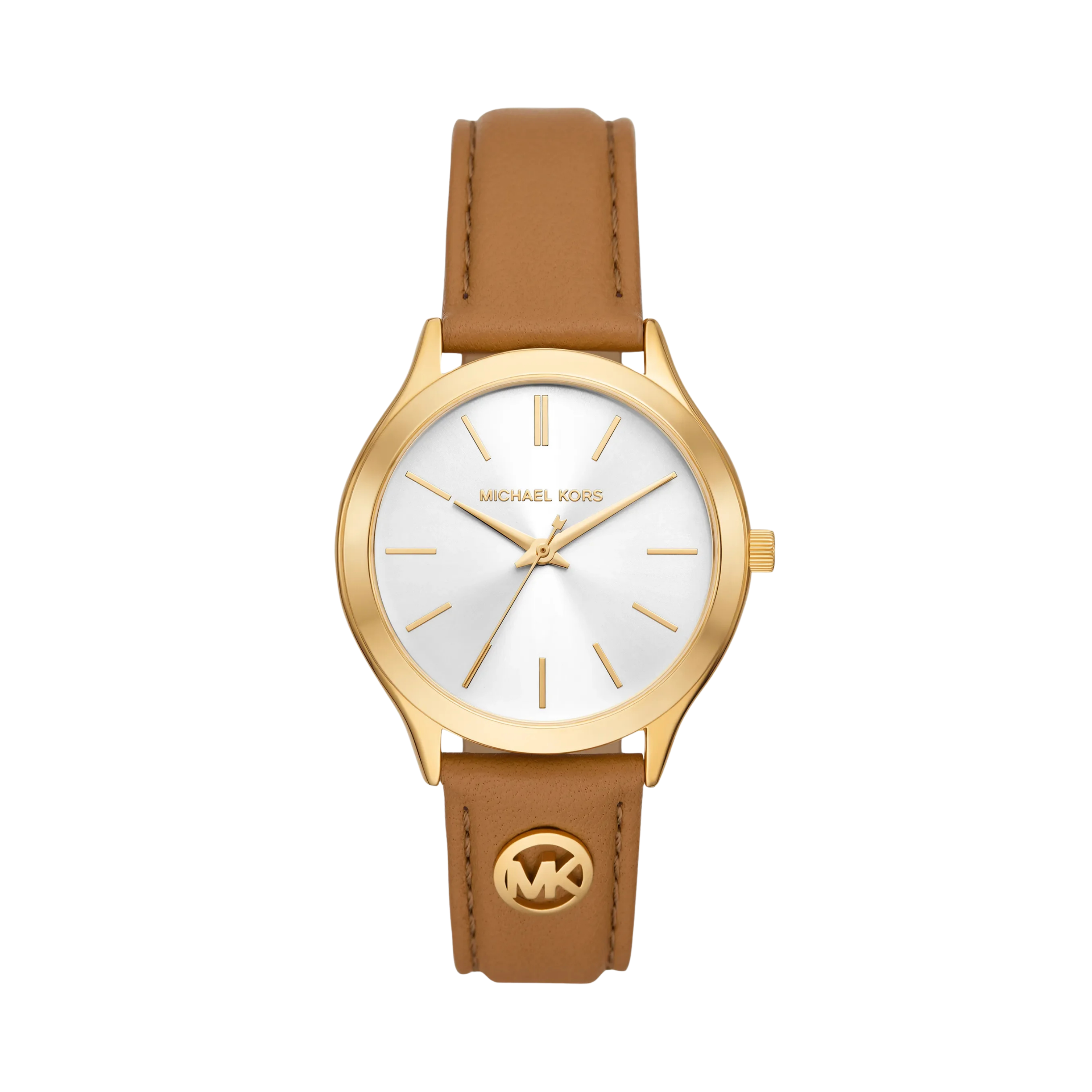 Michael Kors Women Slim Runway Gold Tone and Leather Watch - Luggage
