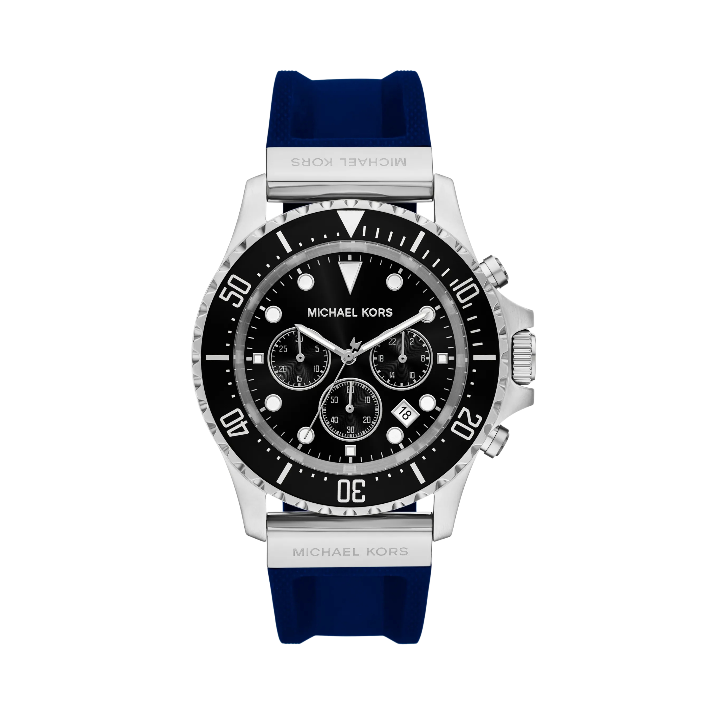 Michael Kors Men Oversized Everest Silver Tone and Silicone Watch - Navy