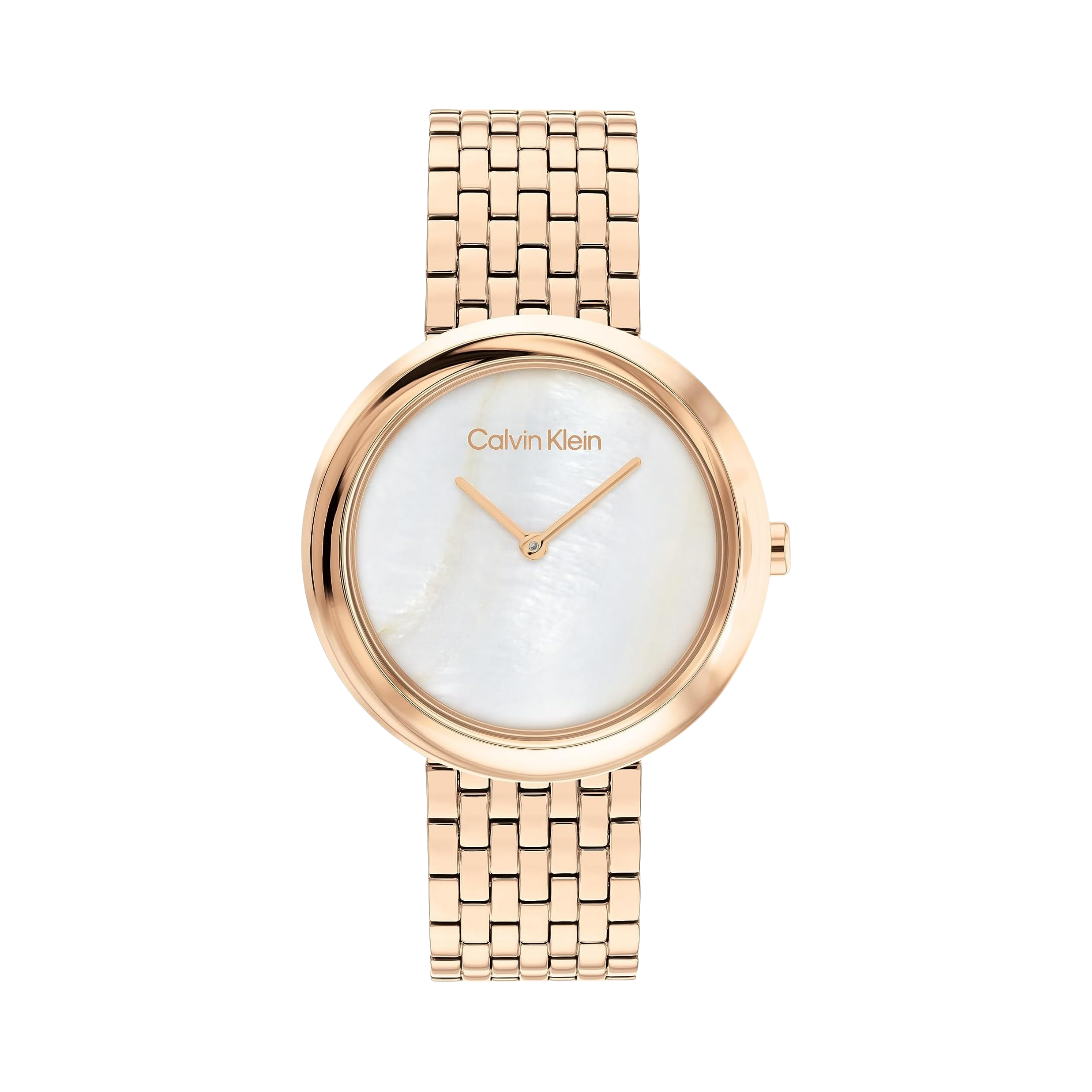 Calvin Klein Women Twisted Bezel Stainless Steel Watch - White Carnation Gold
