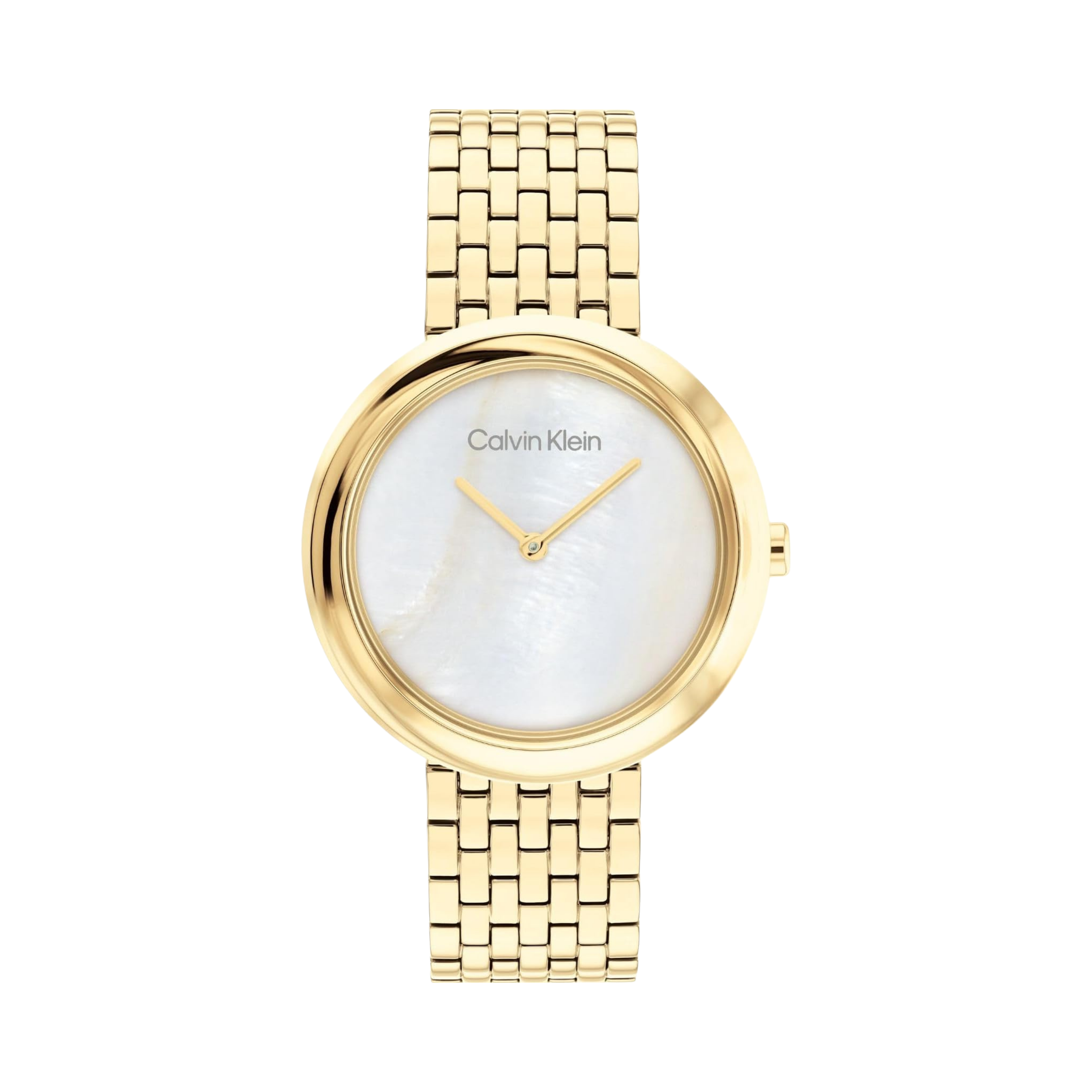 Calvin Klein Women Twisted Bezel Stainless Steel Watch - White Gold