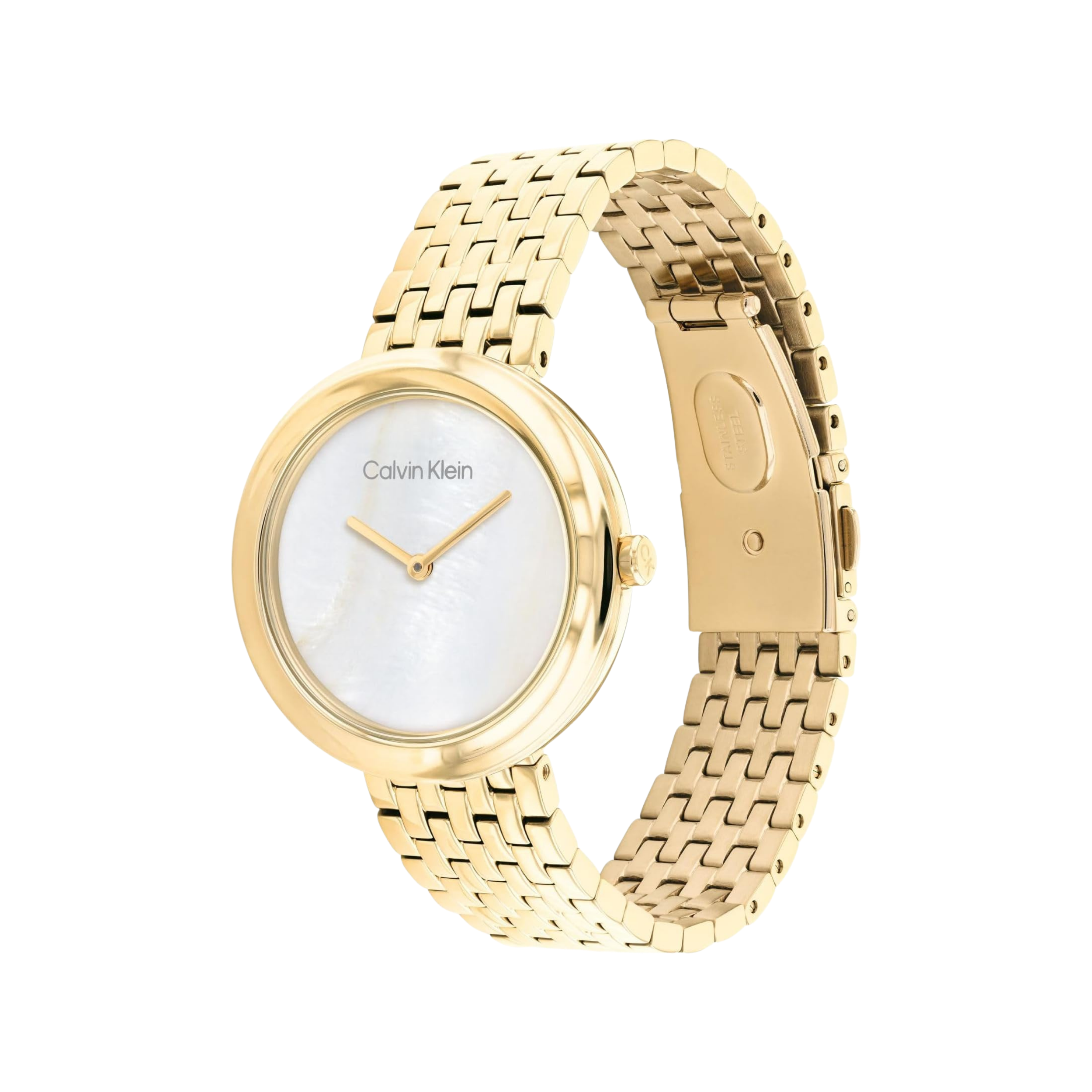 Calvin Klein Women Twisted Bezel Stainless Steel Watch - White Gold