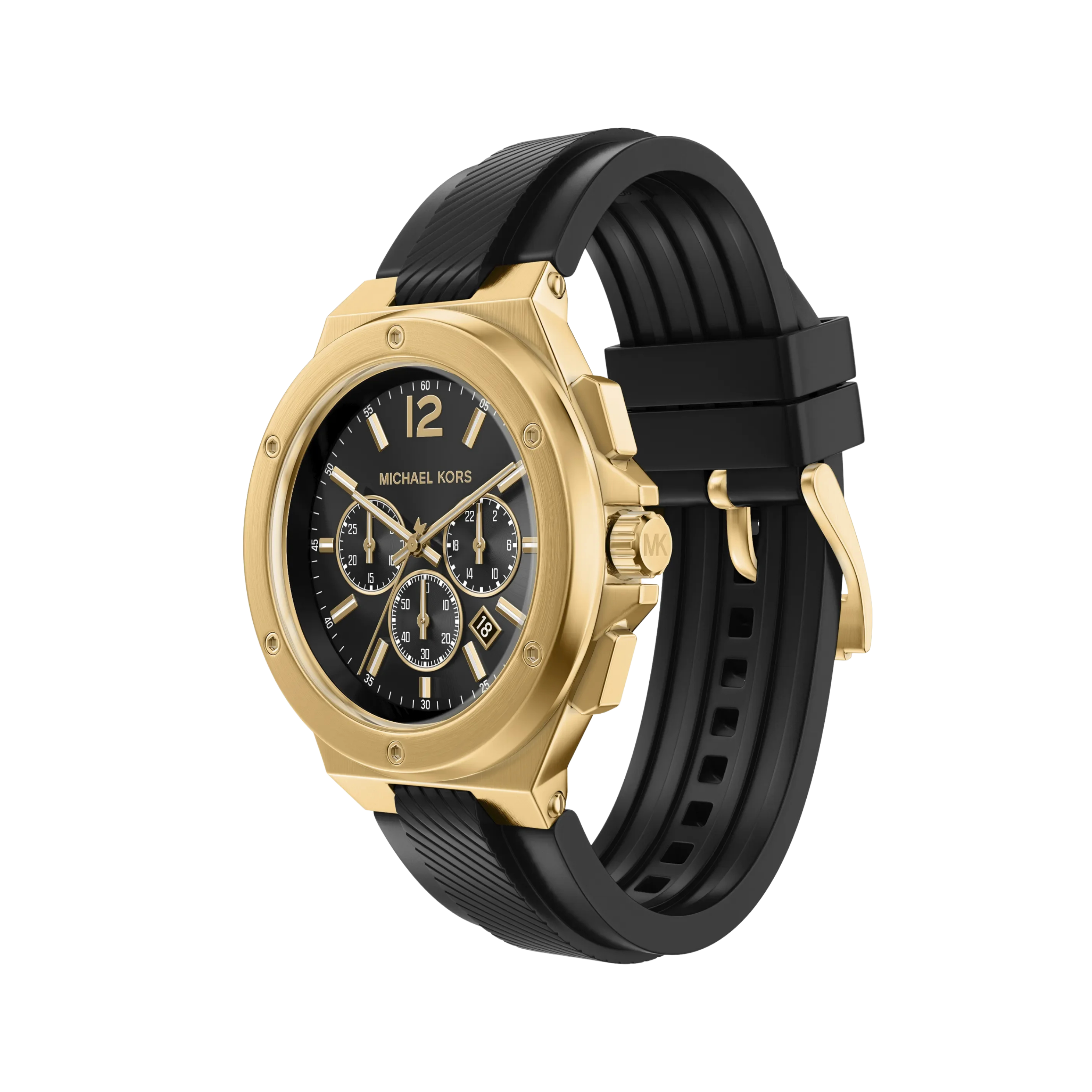 Michael Kors Women Oversized Lennox Gold Tone and Silicone Watch - Gold Black
