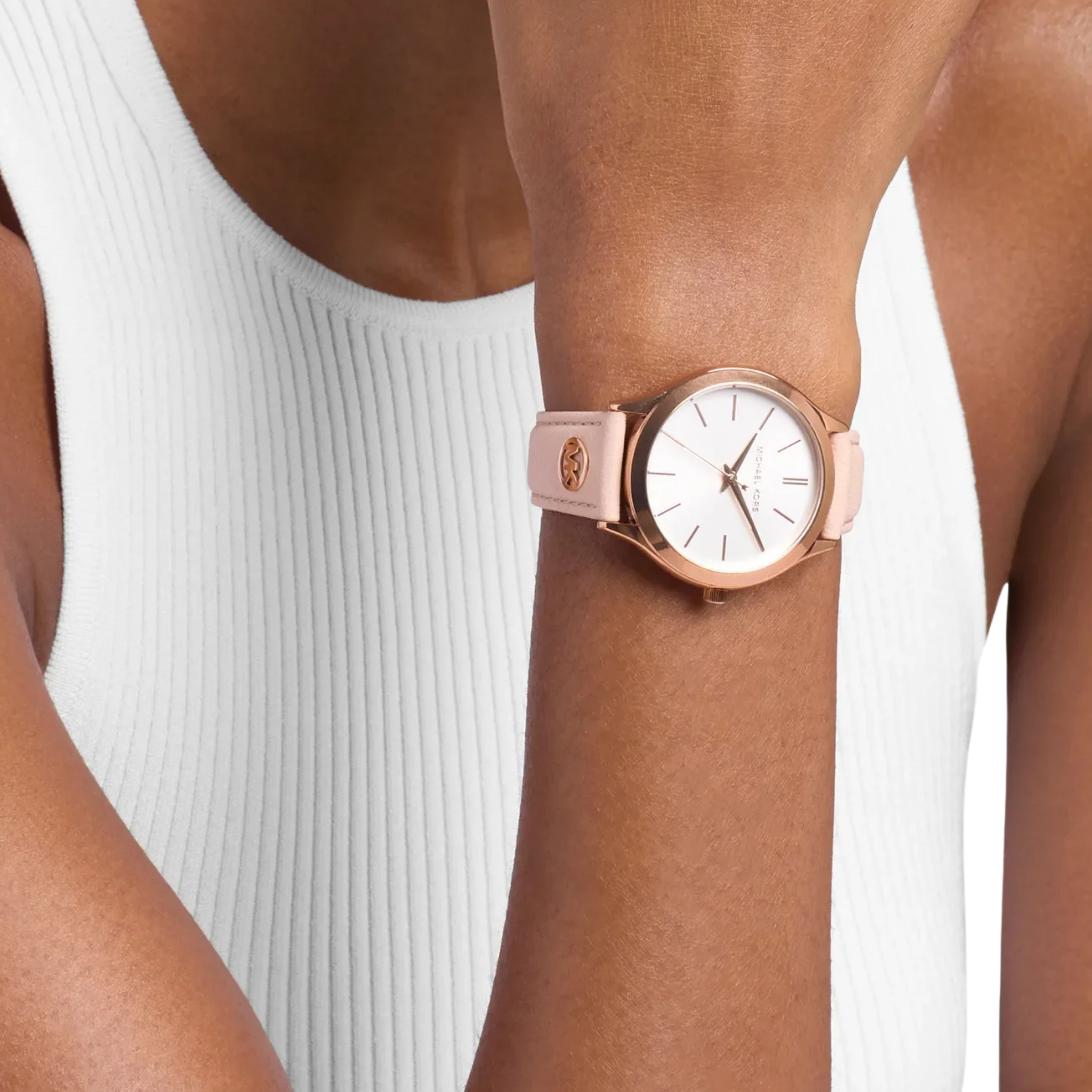 Michael Kors Women Slim Runway Rose Gold Tone and Leather Watch - Soft Pink
