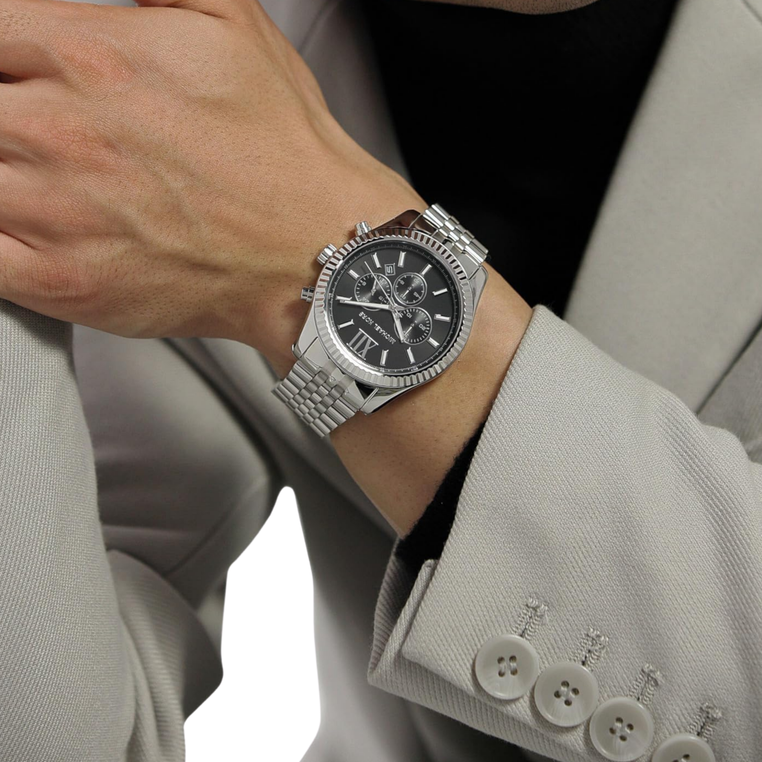 Michael Kors Men Lexington Stainless Steel Bracelet Watch - Silver Black