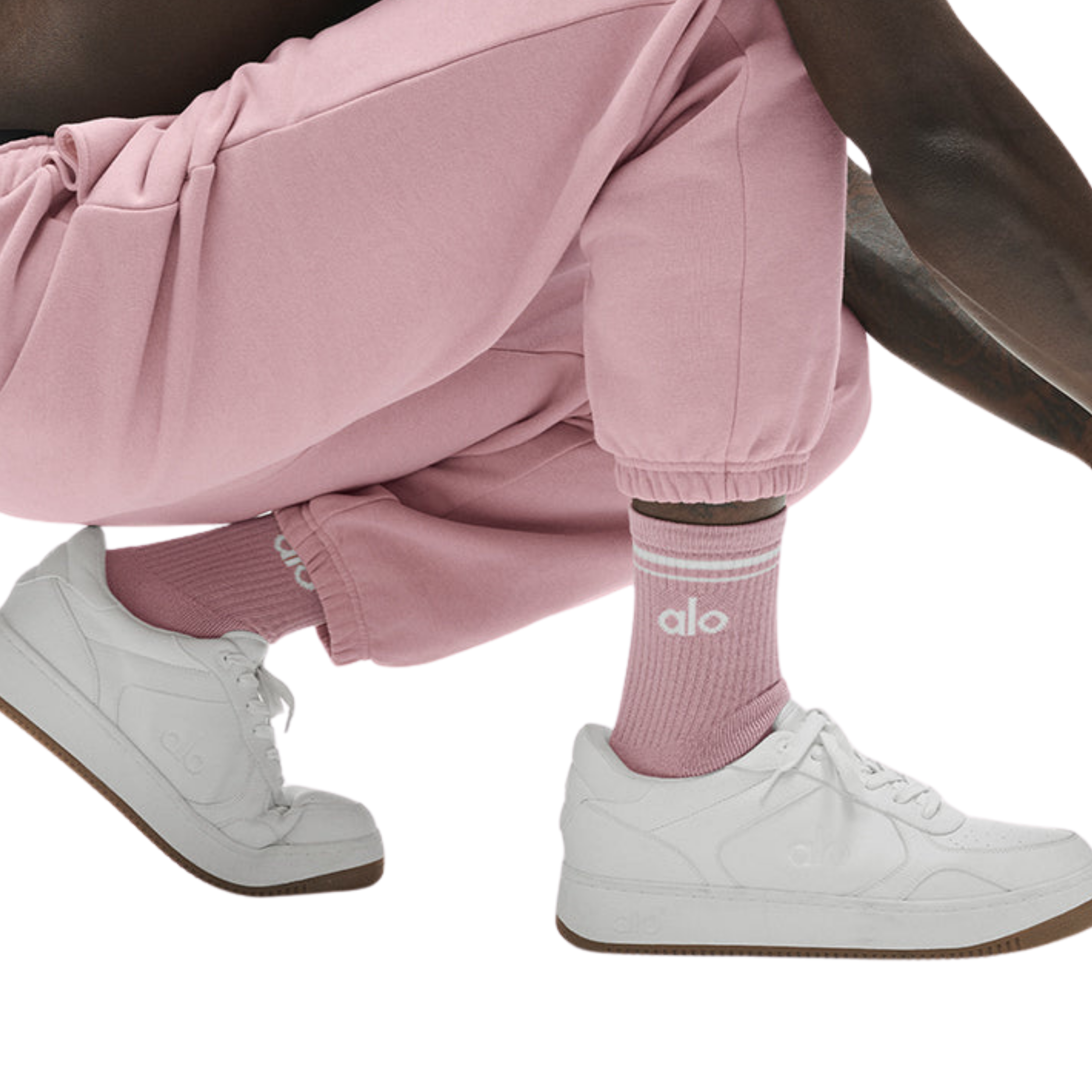 Alo Half-Crew Throwback Sock - Vintage Pink White