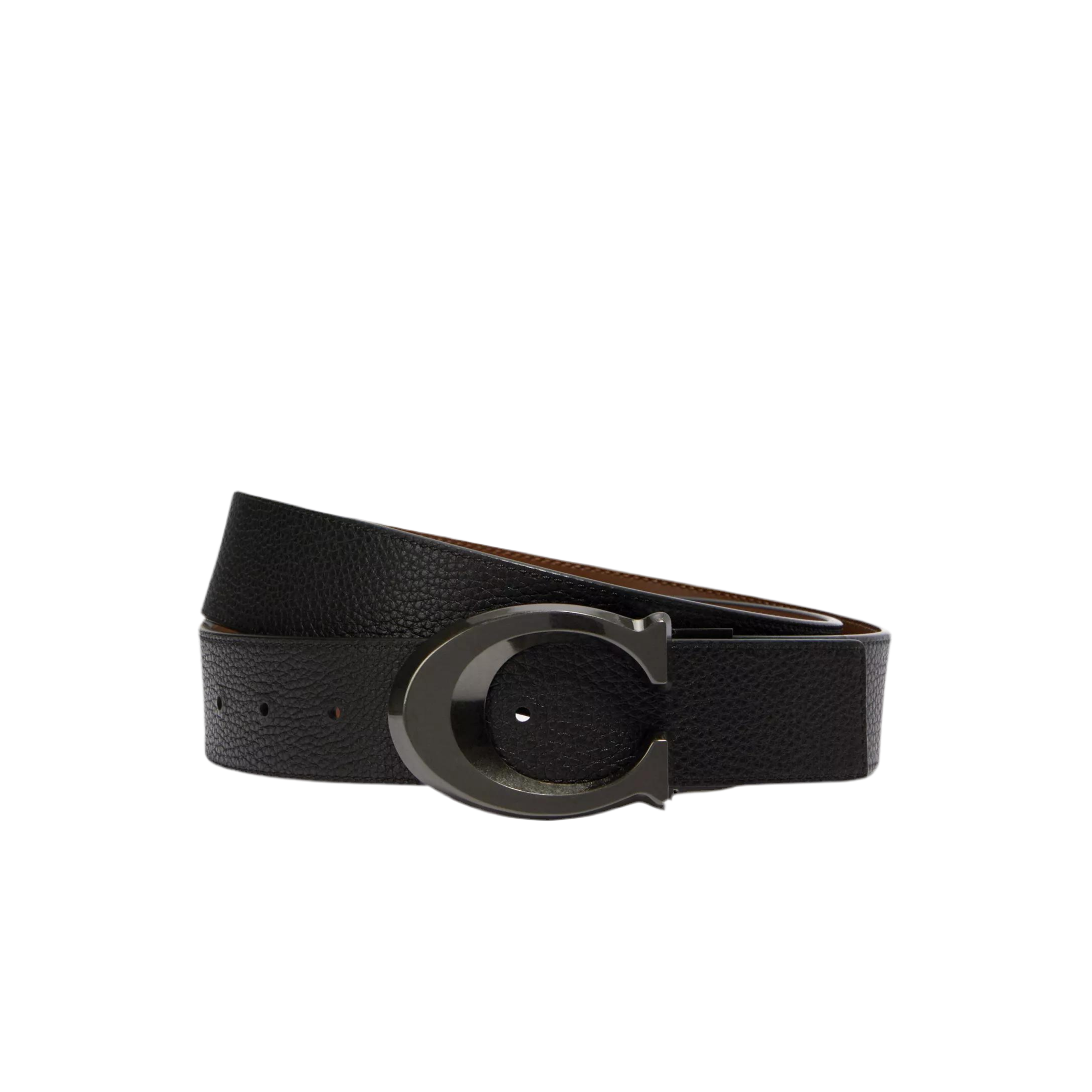 Coach Men Signature Buckle Reversible Belt 38mm - Black Dark Saddle