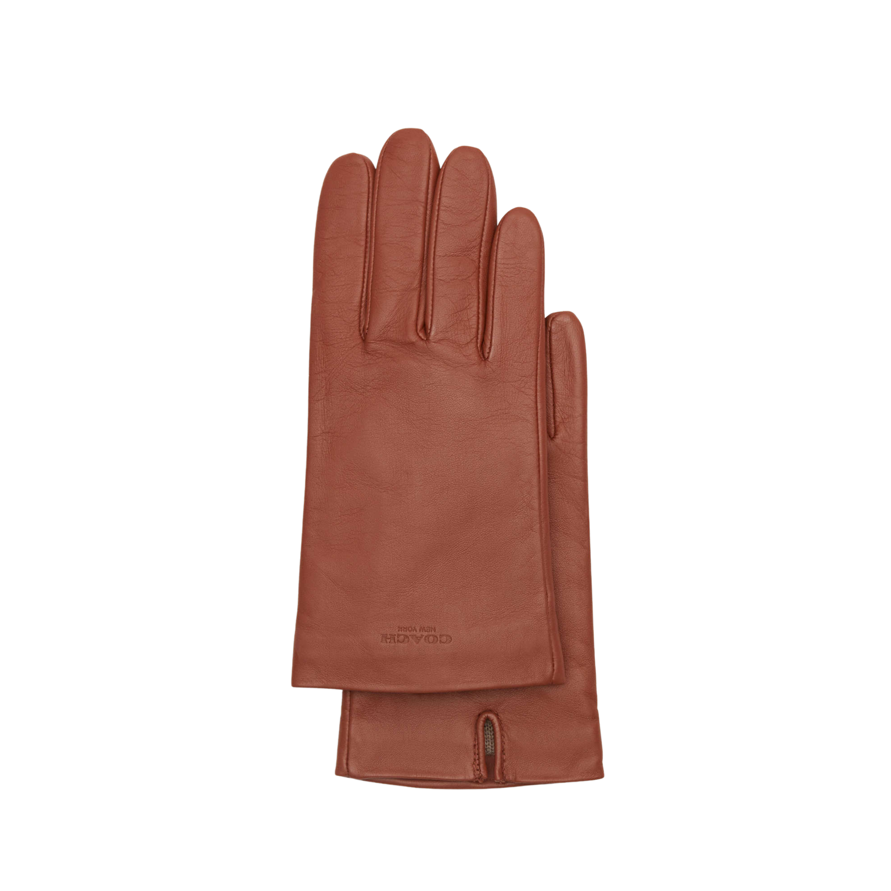 Coach Women Leather Tech Gloves Out - Saddle