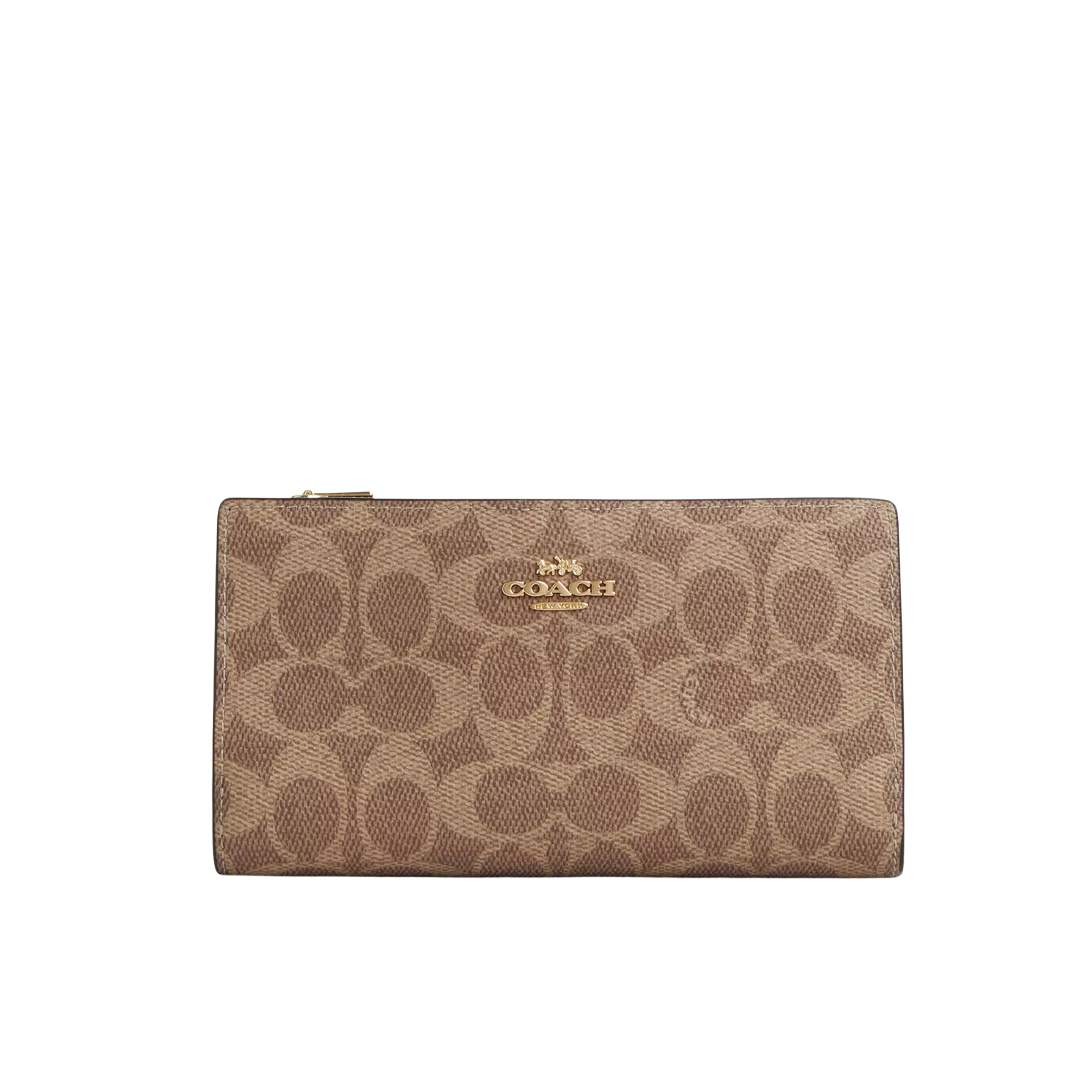 Coach Women Slim Zip Wallet - Gold Tan Brown