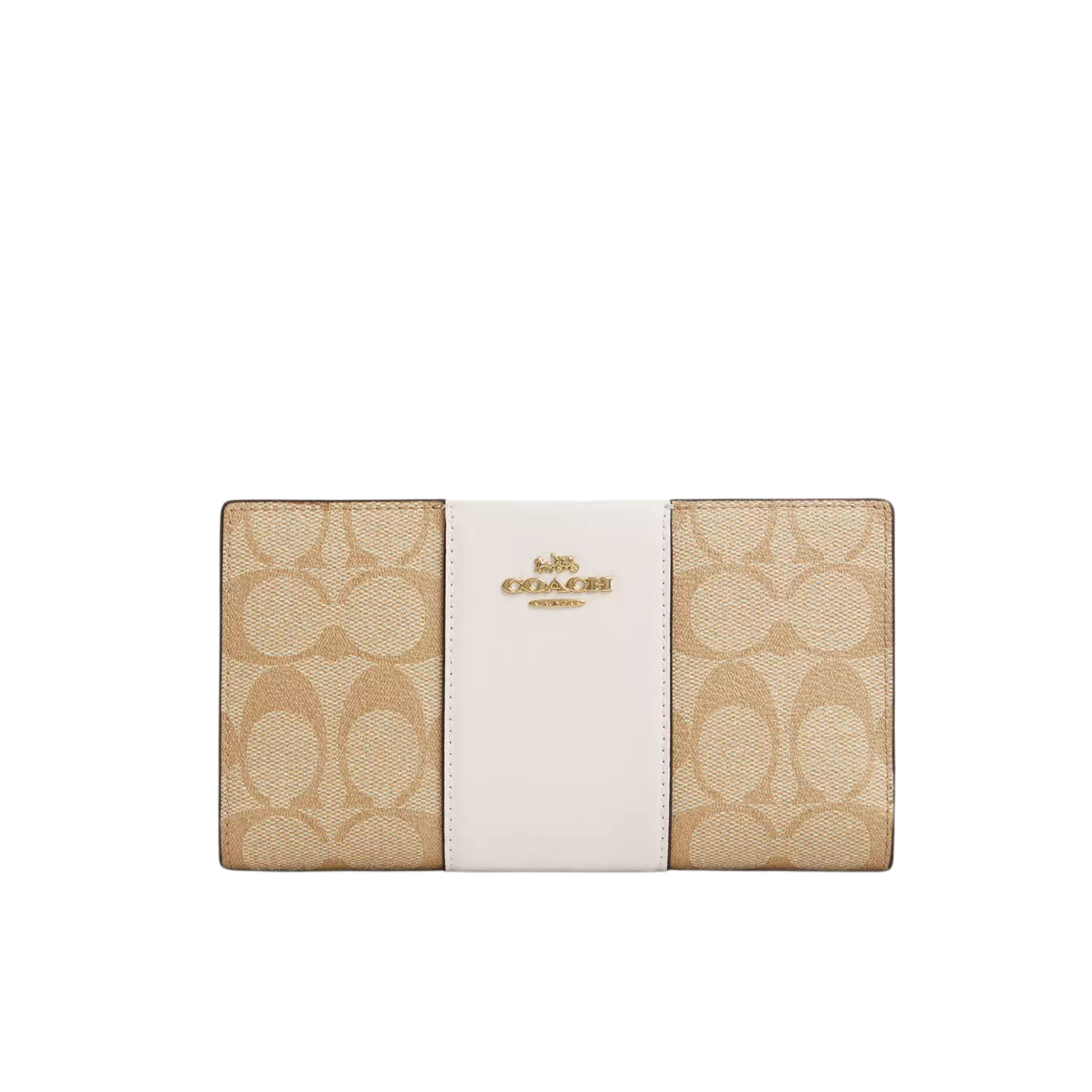Coach Women Slim Zip Wallet - Gold Light Khaki Chalk Lt Saddle