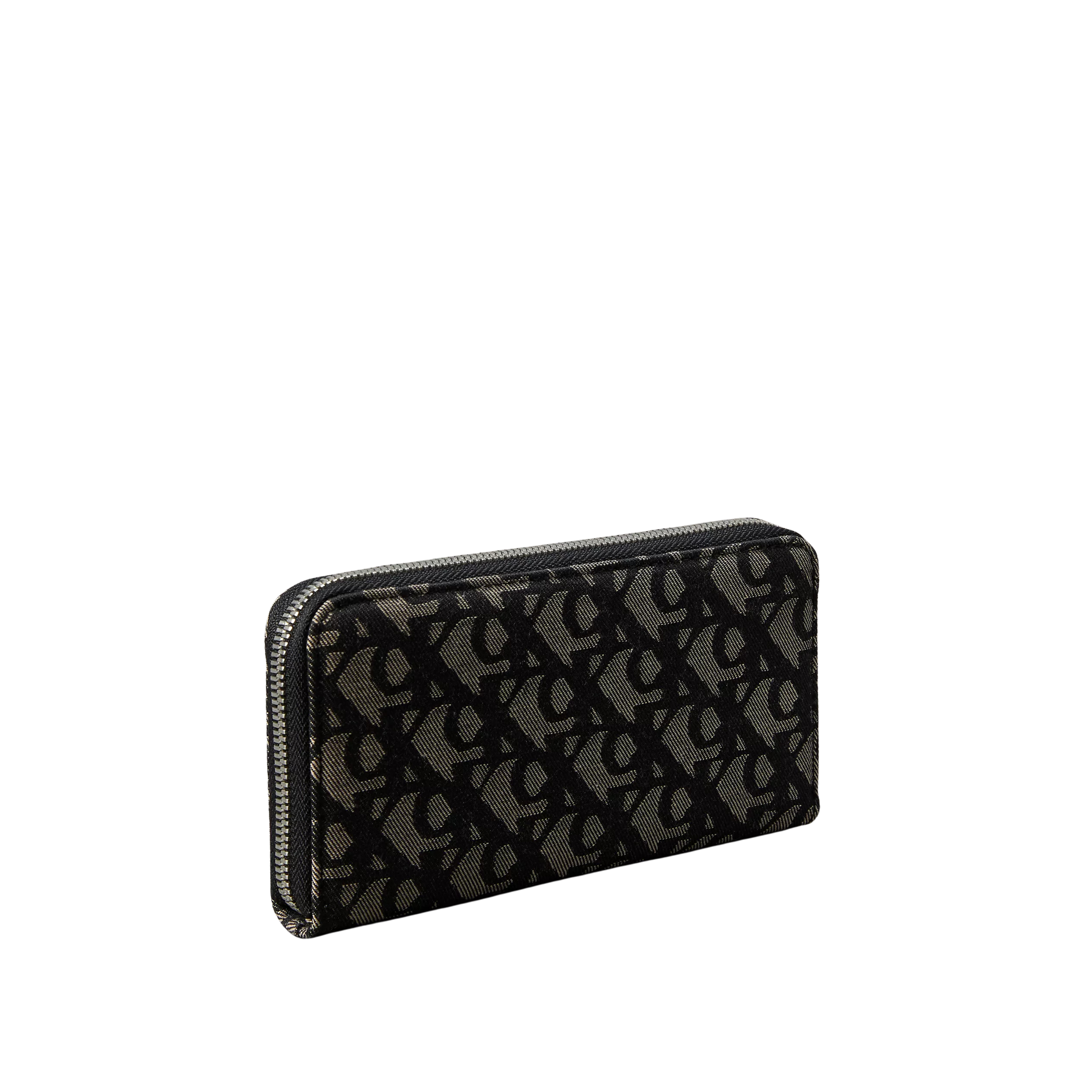 Calvin Klein Women Allover Monogram Long Zip Wallet - Black Lotus Beige Aop