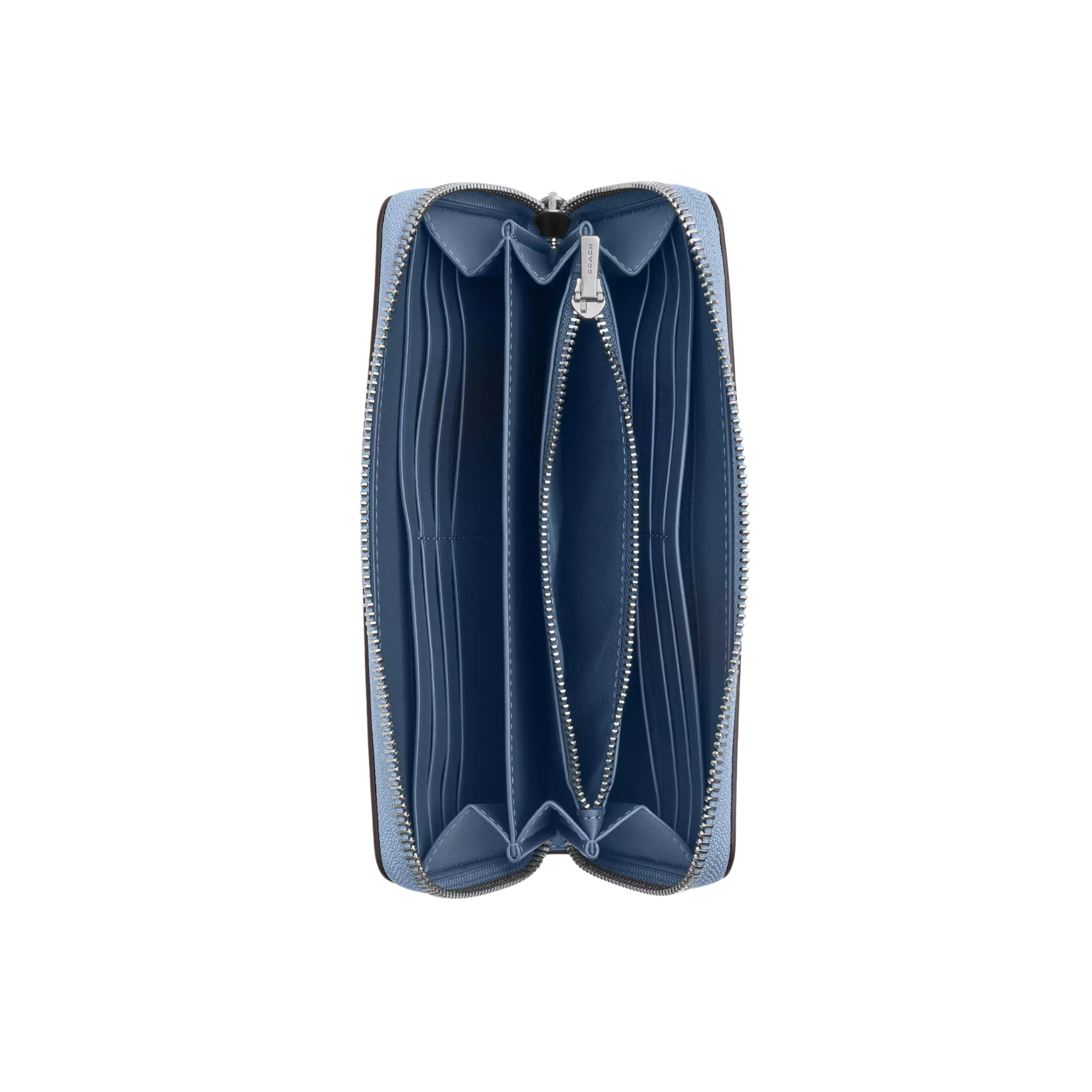 Coach Women Long Zip Around Wallet - Silver Blue