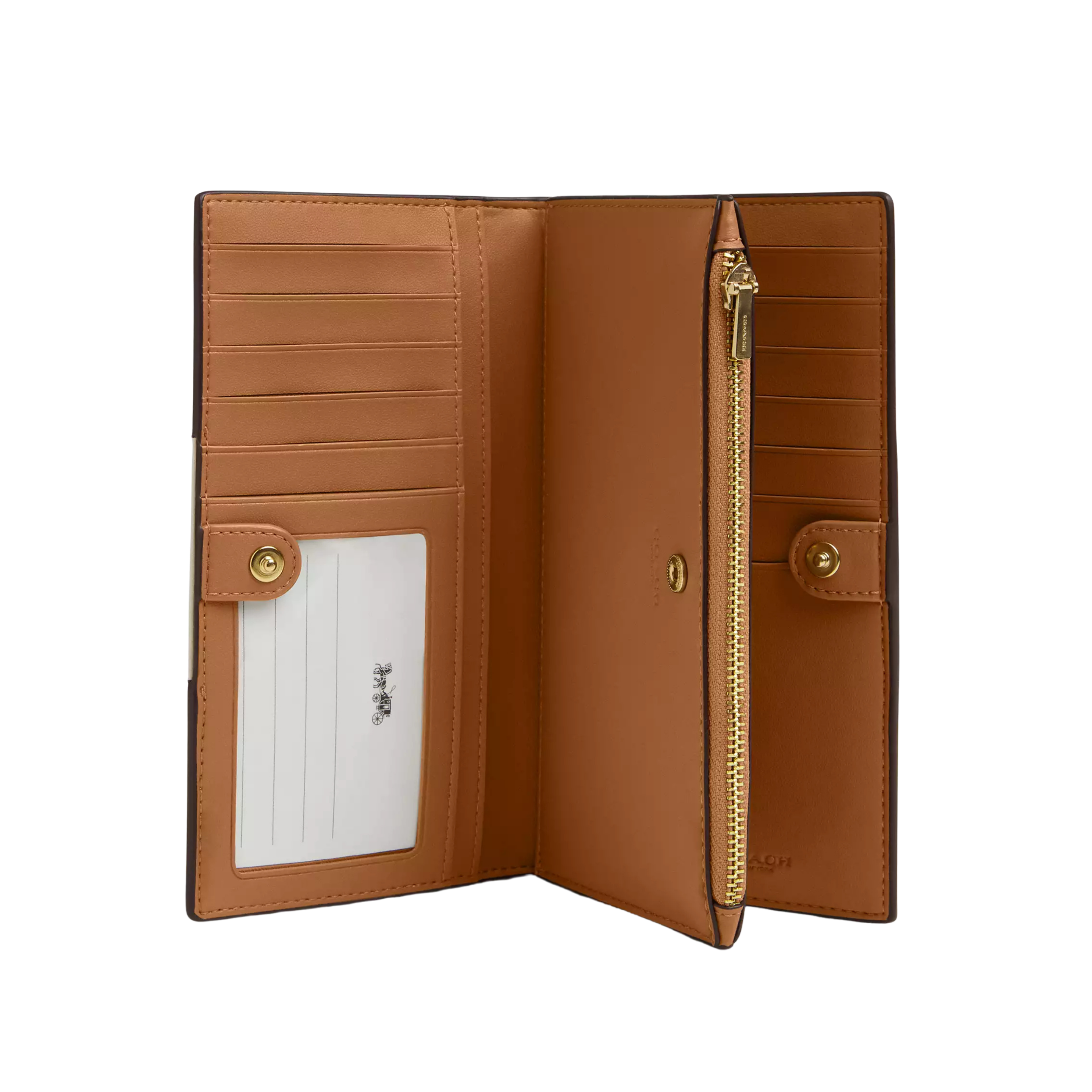 Coach Women Slim Zip Wallet - Gold Light Khaki Chalk Lt Saddle